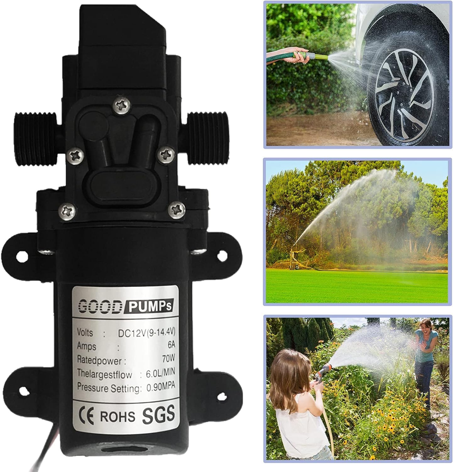 DC 12V Pompa Autoadescante, 70W 0.9Mpa 6L/Min Pompa Acqua Ad Alta Pressione Pompas Autoadescante A Membrana Ad Alta Pressione Ad Acqua Per Roulotte/RV/Camper/Barche/Giardino