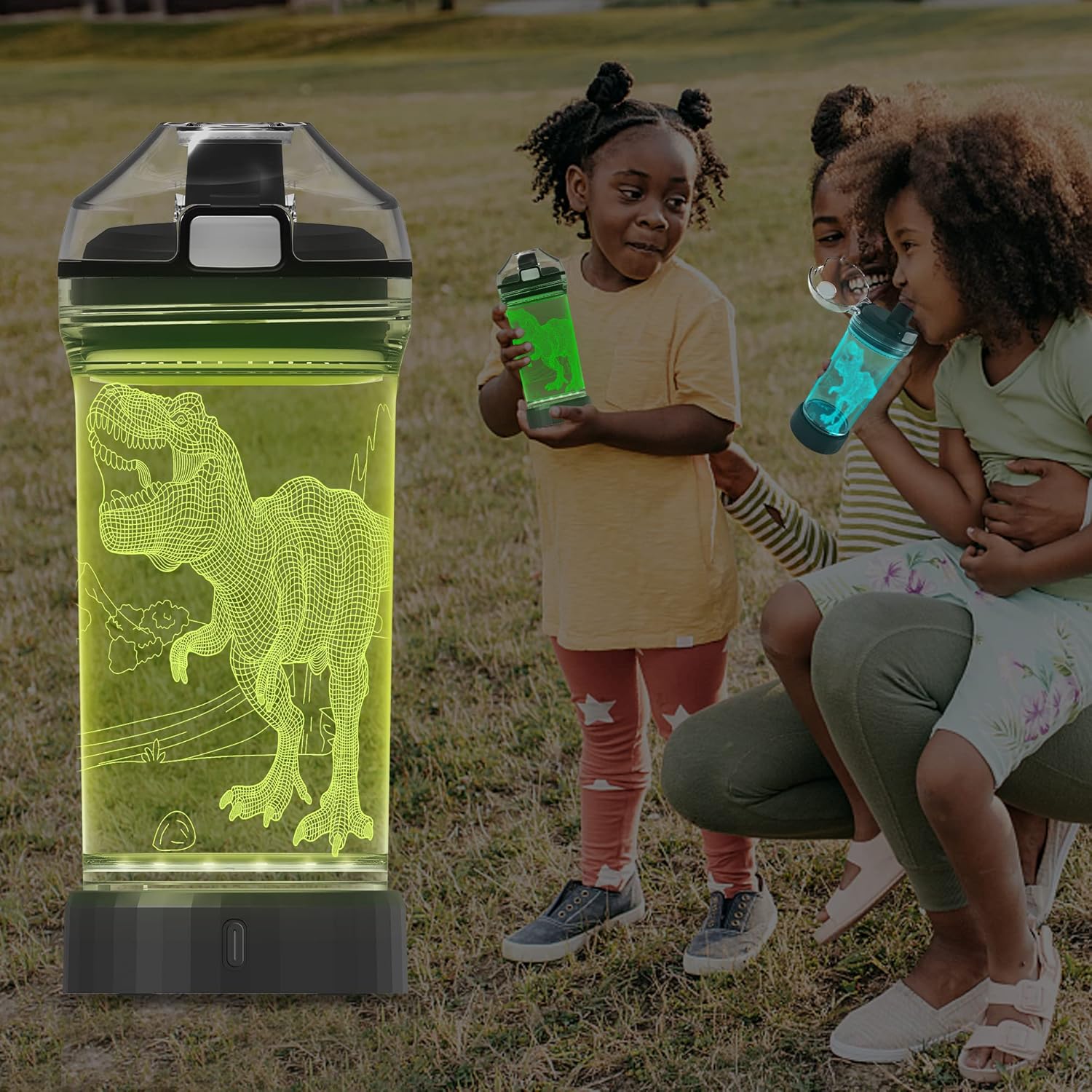 YuanDian Light Up Kids Water Bottle with 3D Dinosaur Tyrannosaurus Rex Design- 14 OZ Tritan BPA Free - Cool Drinking Cups Gift for School Kids Boy Girl Child Christmas Holiday - Image 8