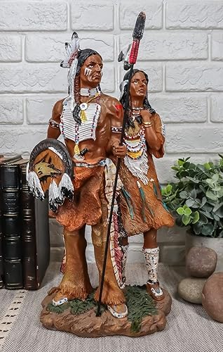 Miniatura 6 de Ebros Gift Colorida estatua tribal pintada a mano orgullosa de pareja india nativa americana, águila, guerrero, cazador de lanzas, marido y esposa,