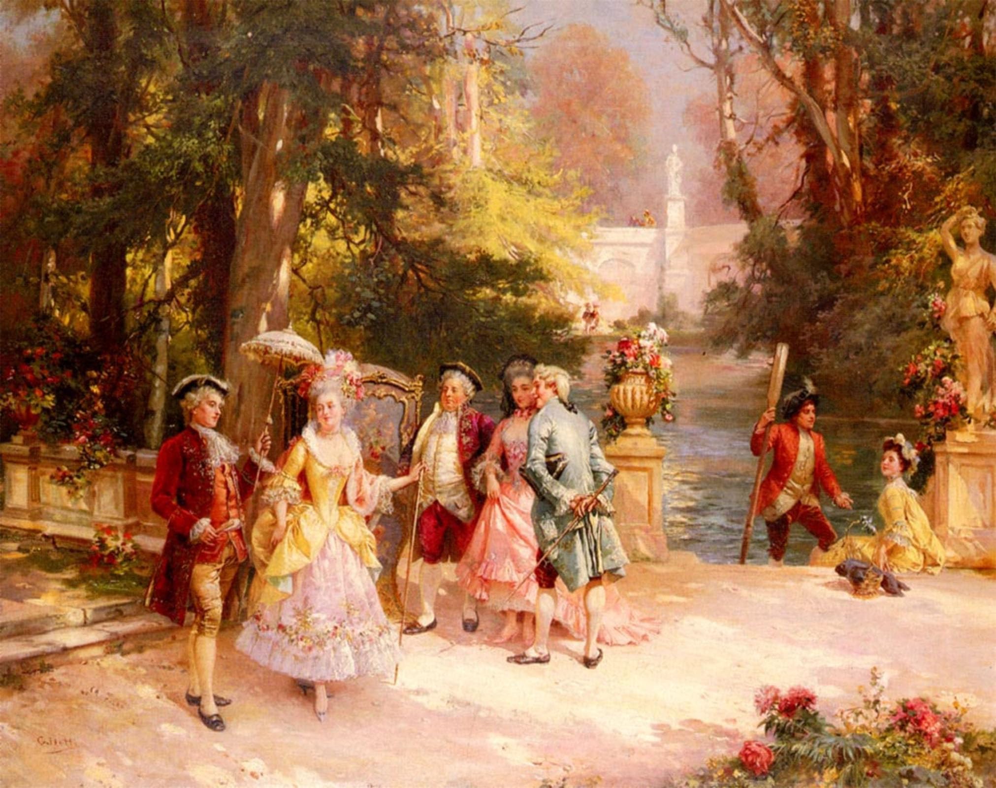 ARTXLXXBN Famous Painting Canvas Artwork Graffiti Print the Castle Garden by Cesare-auguste Detti Portrait Canvas Image for Home Decor 60x90cm