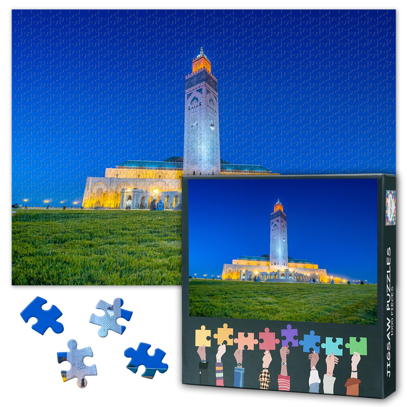 Puzzles for Adults 1000 Pieces, Hassan II Mosque Jigsaw Puzzles, Casablanca Morocco Adult Puzzle for Adults, Educational Fun Games or Toys for Elders Friends 20X27 INCH