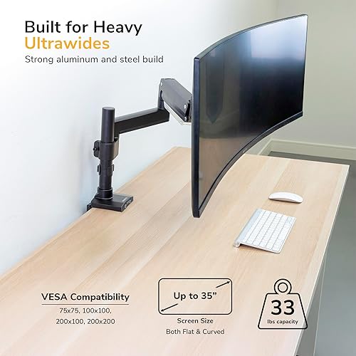 Miniatura 8 de Mount-It! Ultrawide Monitor Arm, Heavy-Duty Gas Spring Desk Mount for 17–35” Curved Screens up to 33 lbs, Full Motion Height Adjustable Monitor Arm