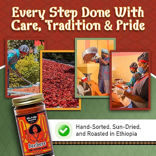 Miniatura 2 de Mezcla de chile berbere etíope importada (2 onzas)  Auténtico berbere y condimento natural de África Oriental  Sin OMG  Sin conservantes  Fabricado