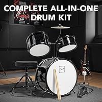 Vista 3 de Best Choice Products Juego de batería para principiantes de 3 piezas para niños y jóvenes, con taburete de trono, platillo, baquetas, pedal de Negro