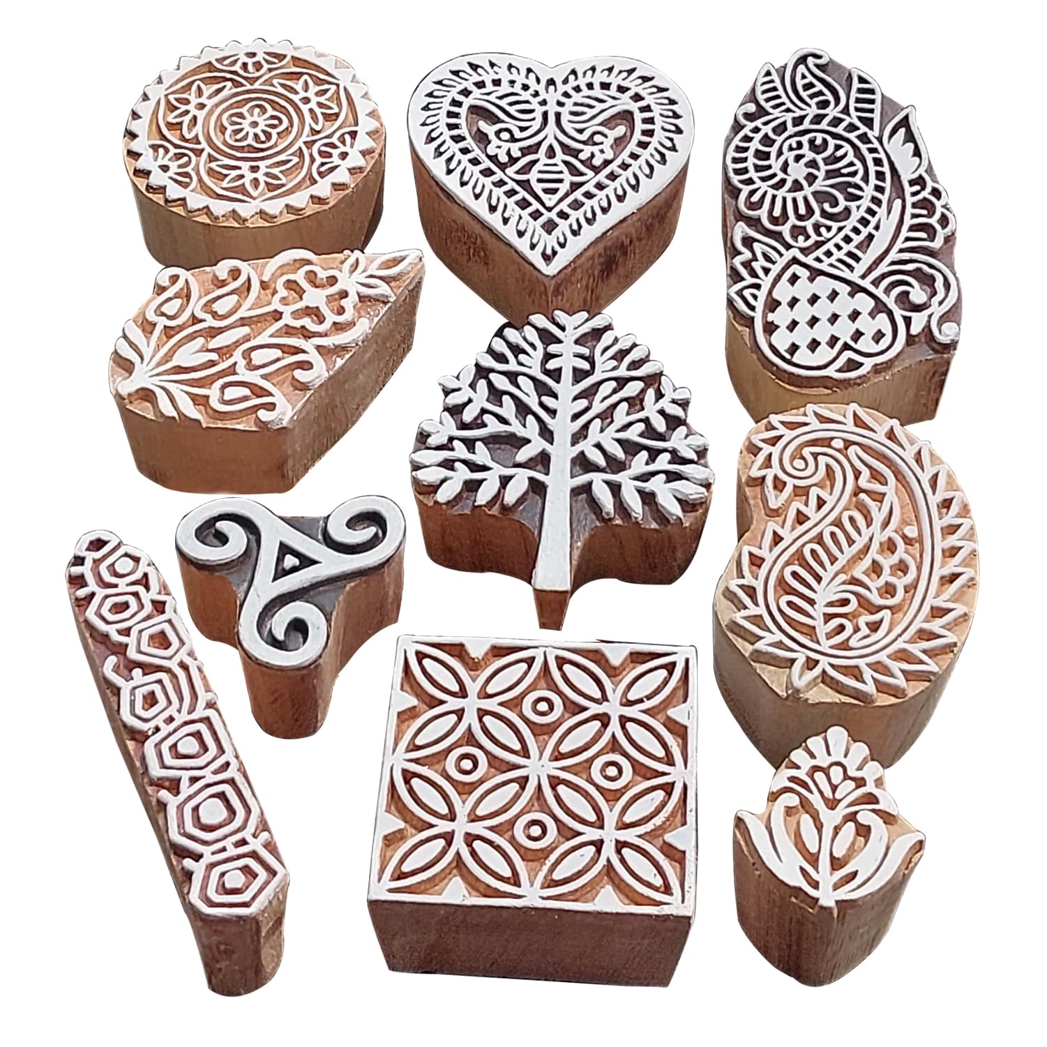 Royal Kraft Assorted Wooden Block Printing Stamps (Set of 10) Bulk01_10B, 10 pcs - Image 2