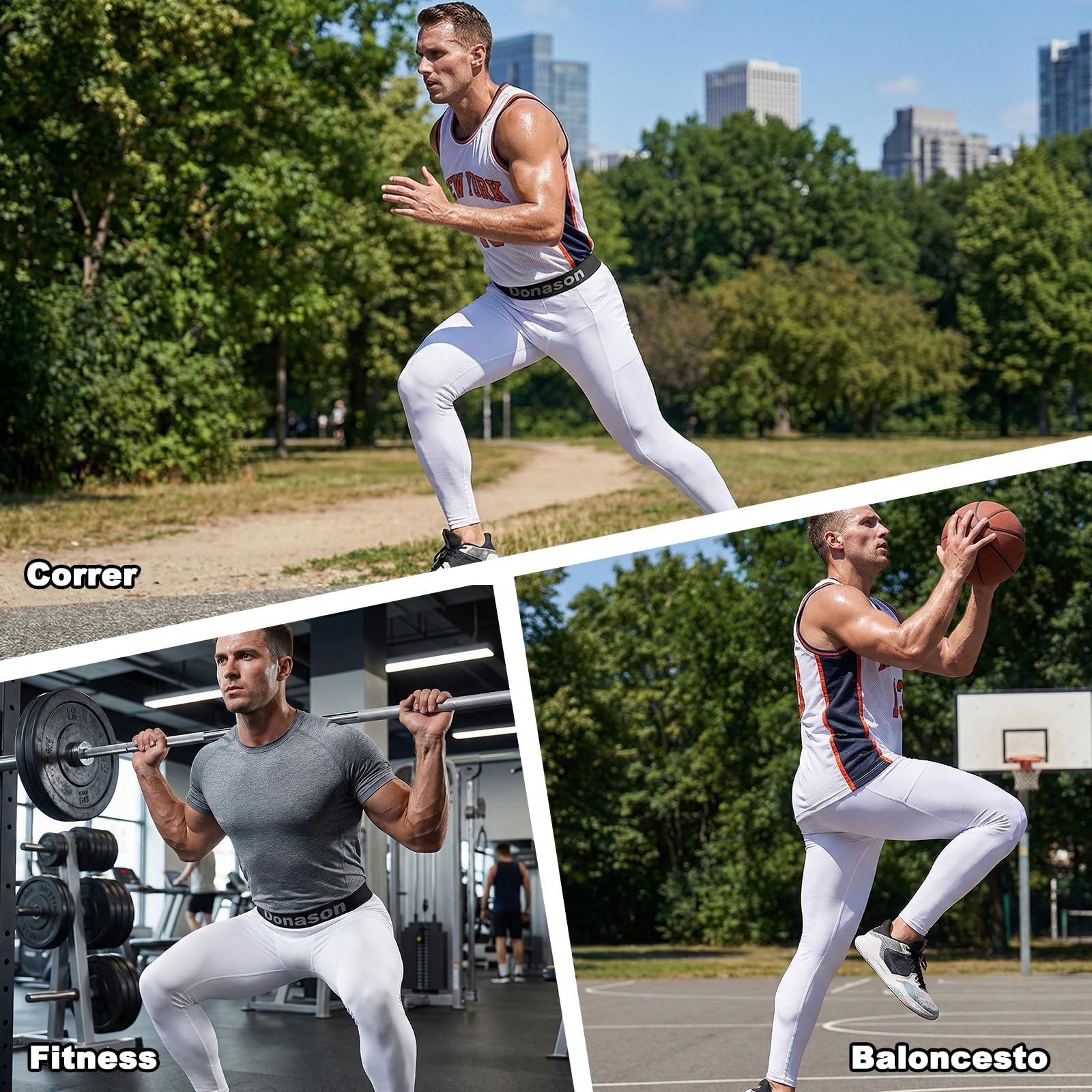 Pantalones de Compresión para Hombre Mallas con Bolsillos Deportivos de Secado Rápido Ajustados Elásticos Pantalones Hombre Malla Deportivos para Gimnasio Entrenamiento Baloncesto Yoga