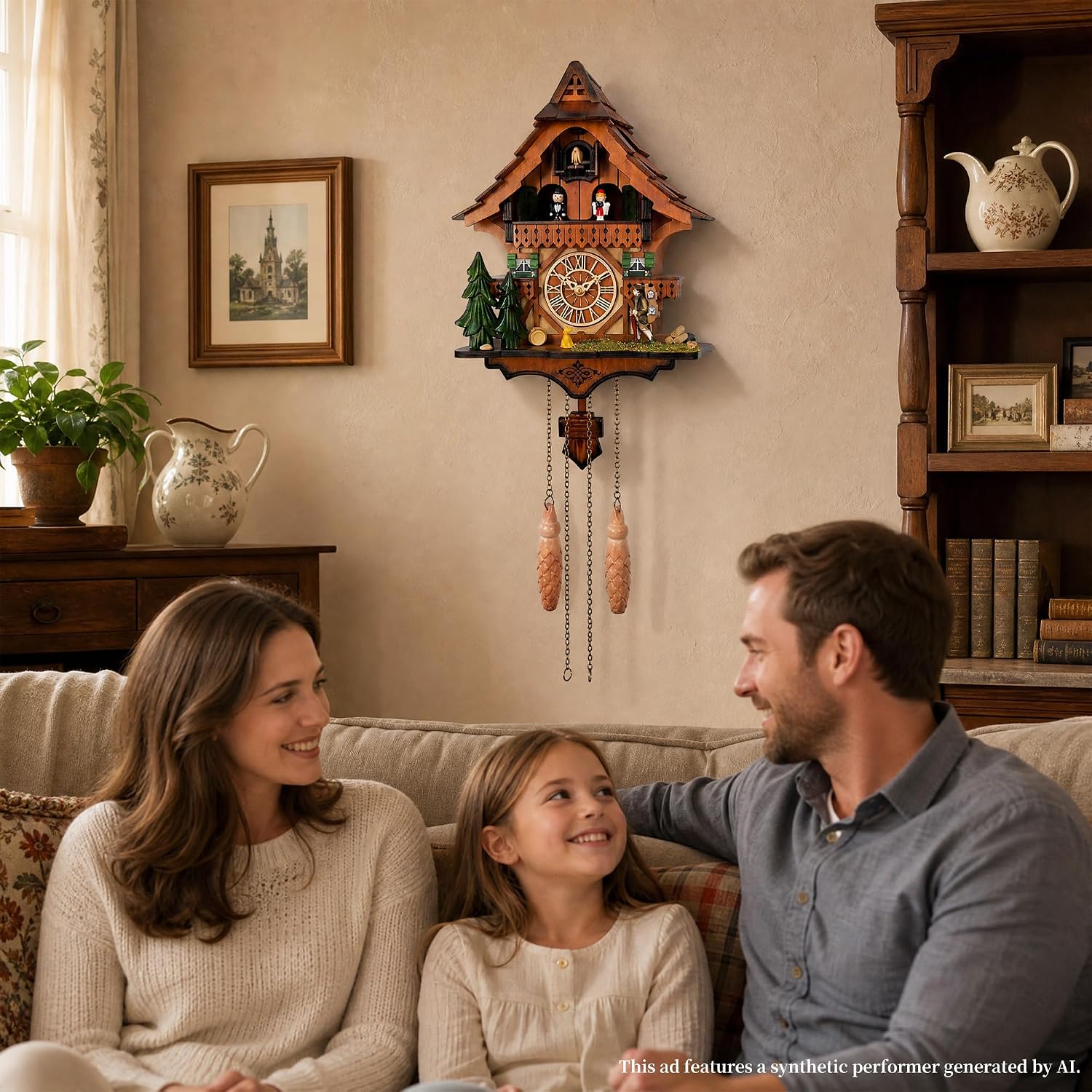 Cuckoo Clock with Rotating Dancers on Balcony – Hand‑Carved Black Forest Chalet, 12 Melodies, Volume Control, Night Mode, Precise Quartz, Battery Operated Wall Decor Gift