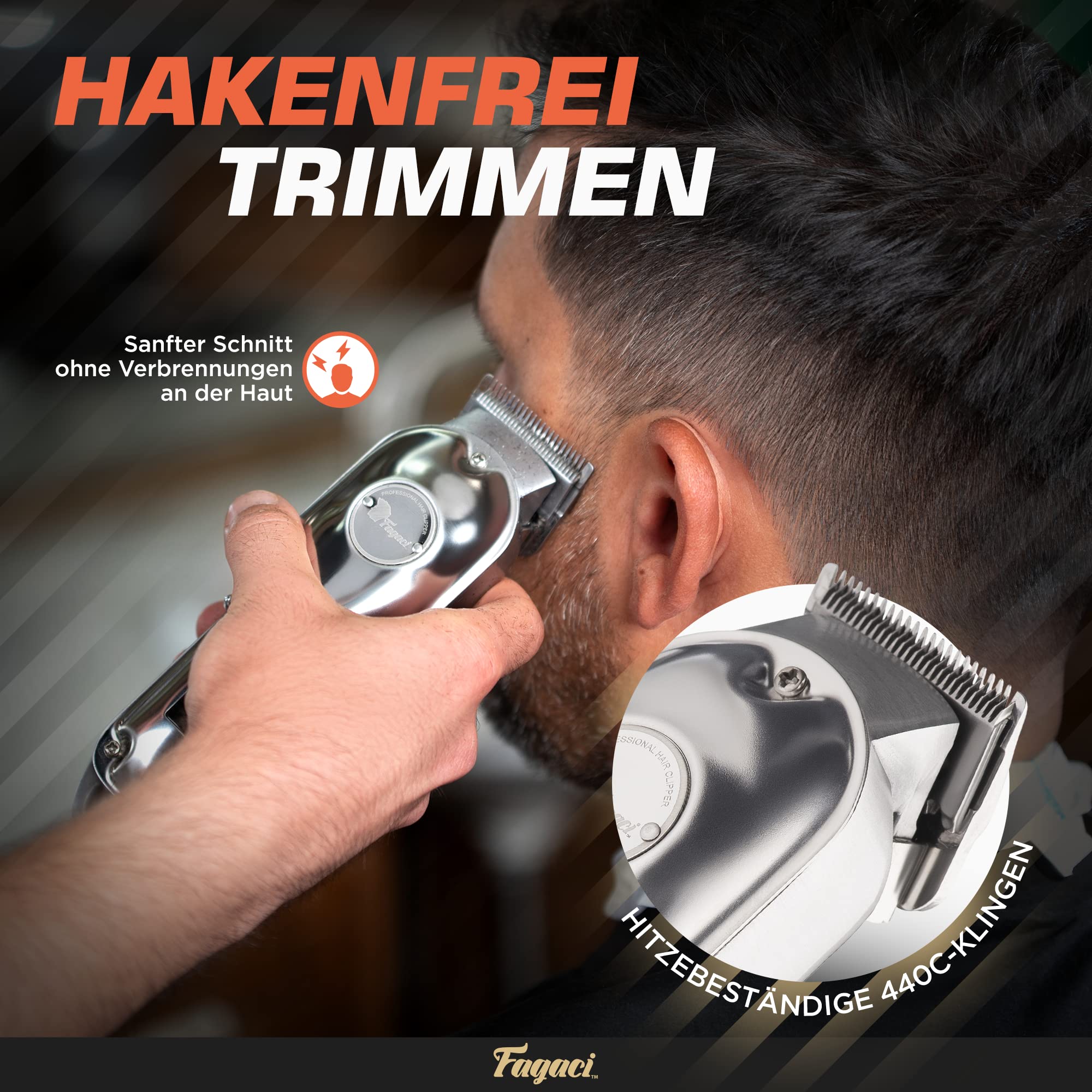 Fagaci Haarschneidemaschine Profi Herren, Edelstahl 440C Friseur Set | Kabellose Haarschneidemaschine, Edelstahl 440C, starker Motor, 5 Std. Akkulaufzeit, 8 Aufsätze, Öl, Bürste und USB-Kabel