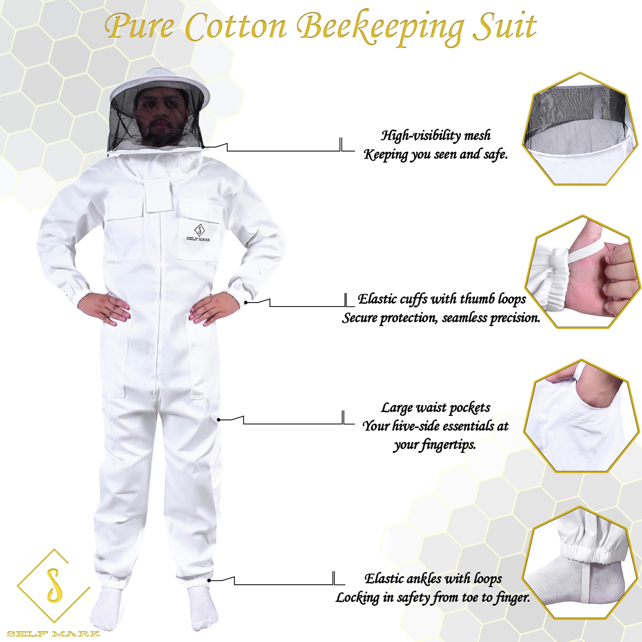 Bee Suit Traje de apicultura profesional de polialgodón de cuerpo completo con sombrero, chaqueta y pantalón protectores, equipo de apicultores para hombres y mujeres (Velo redondo, S)