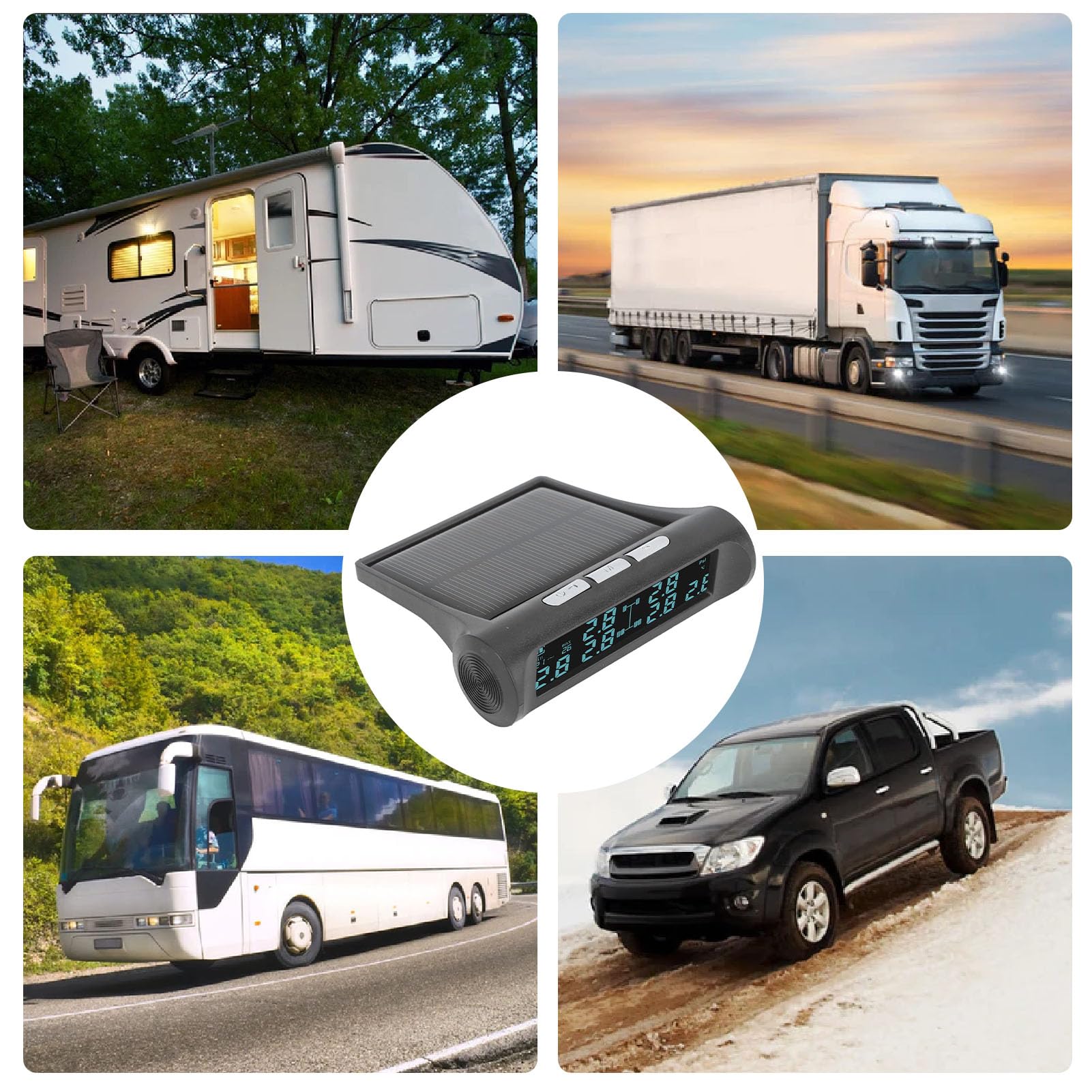 Monitor Ciśnienia w Oponach TPMS, Bezprzewodowy Wyświetlacz LCD TPMS Zasilany energią słoneczną 6 Czujników System Monitorowania Ciśnienia w Oponach IP68 Wodoodporny Monitor do
