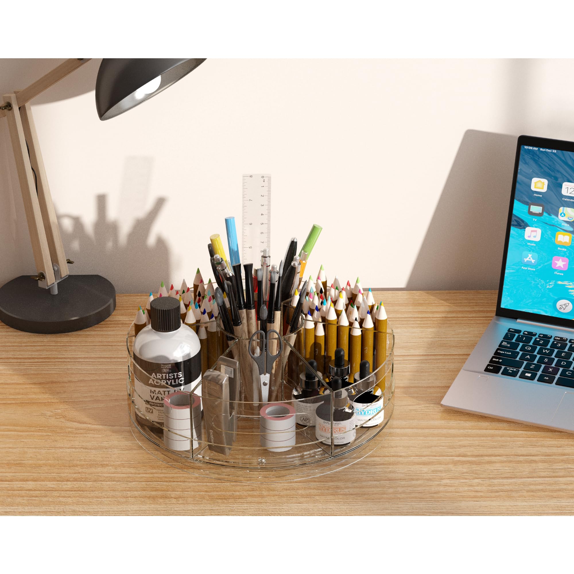 CraftGenes Stift-Organizer für den Schreibtisch – Acryl-Stifthalter mit Handgriffen, 360° extra großer drehbarer Schreibtisch-Organizer mit 7 herausnehmbaren Fächern für Büro, Zuhause und