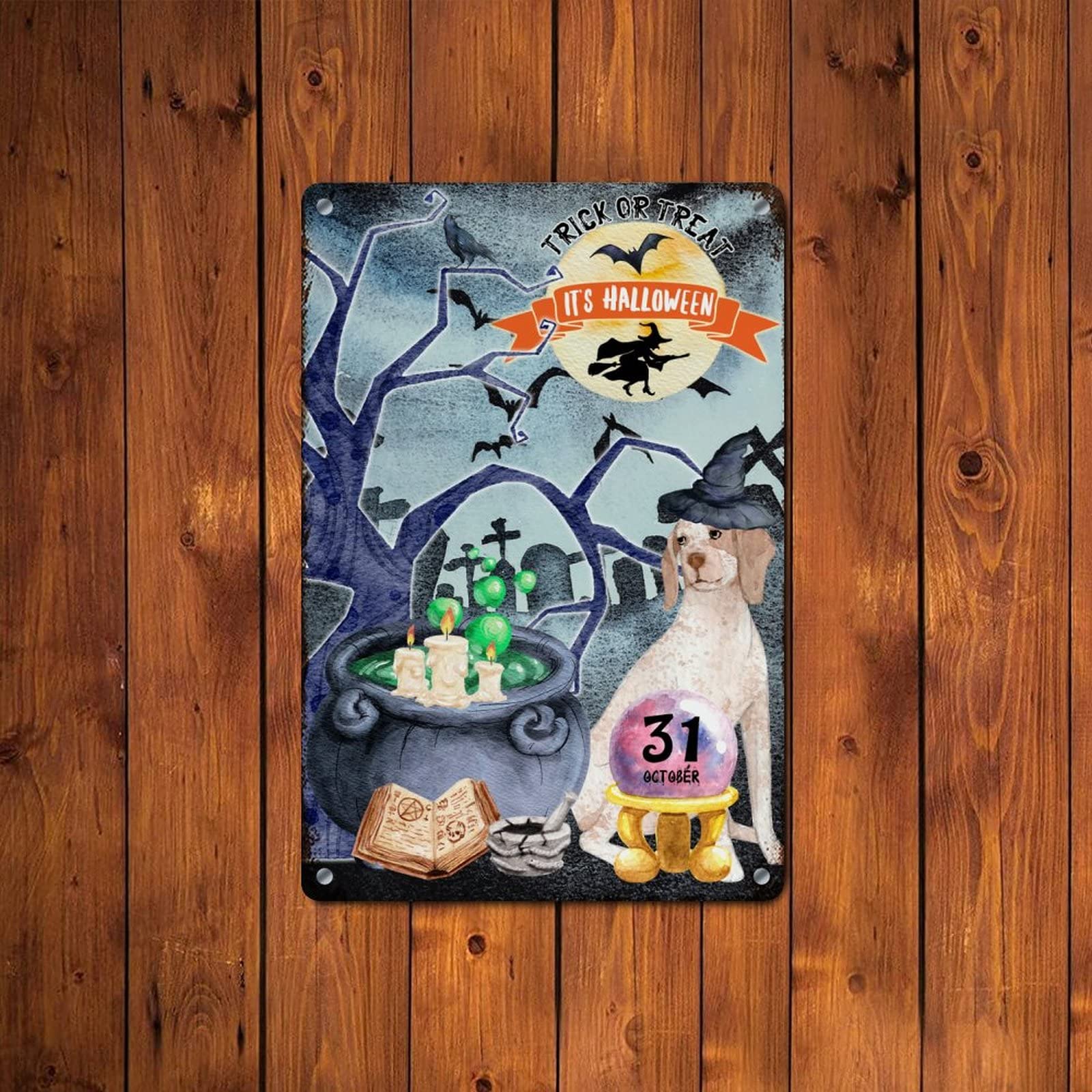 Happy Halloween Stl1485 - Targa in metallo invecchiato, decorazione di Halloween, per interni, rustico, in alluminio, per bar, grotta vintage, decorazione da parete, 30,5 x 20,3 cm