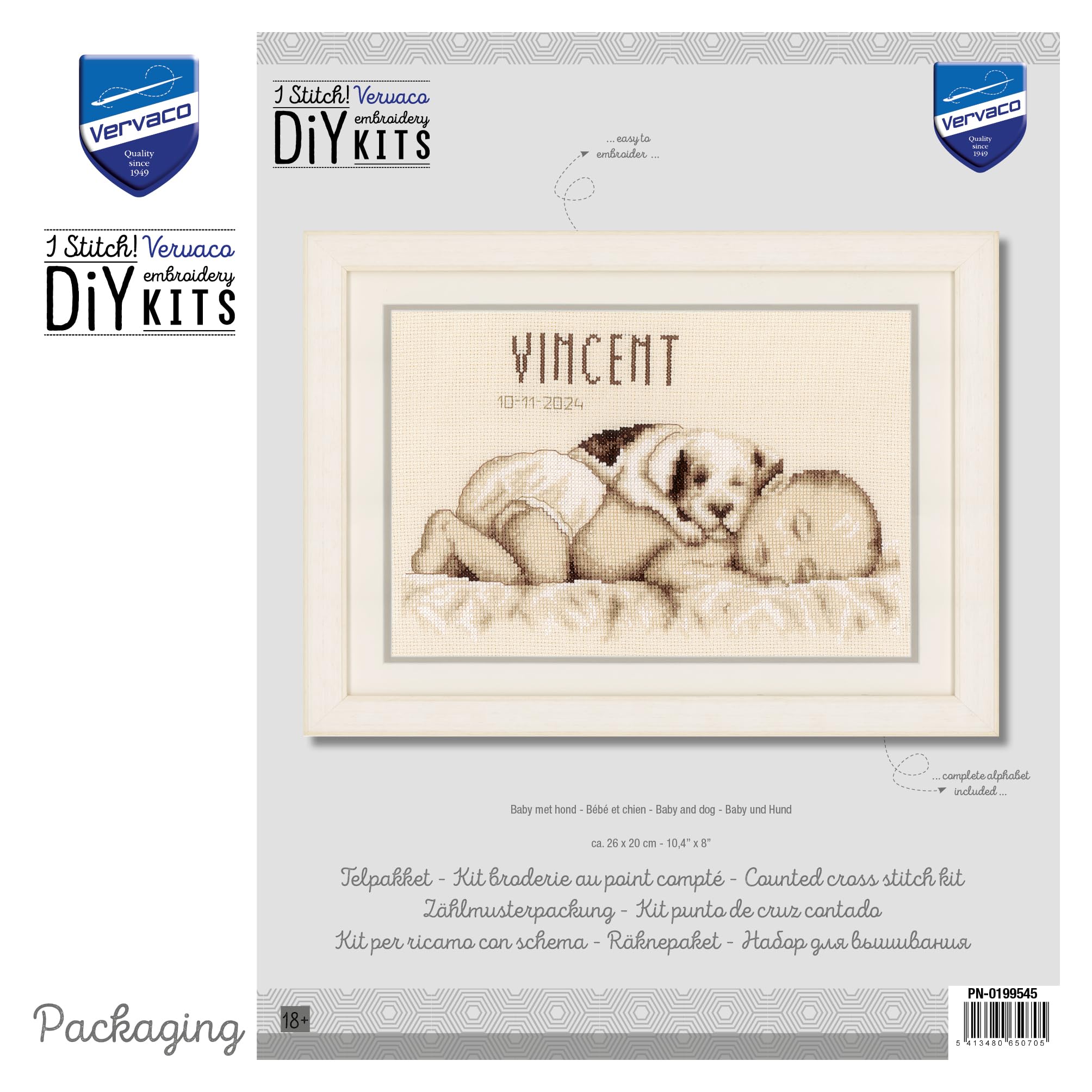VERVACO Kit Punto De Cruz Bebe Nacimiento Regalos DIY Completo BEBÉ Y PERRO Creativo Manualidades Creatividad Adultos Decoracion Pared Bordar Kit Principiantes ca. 26 x 20 cm Cross Stitch