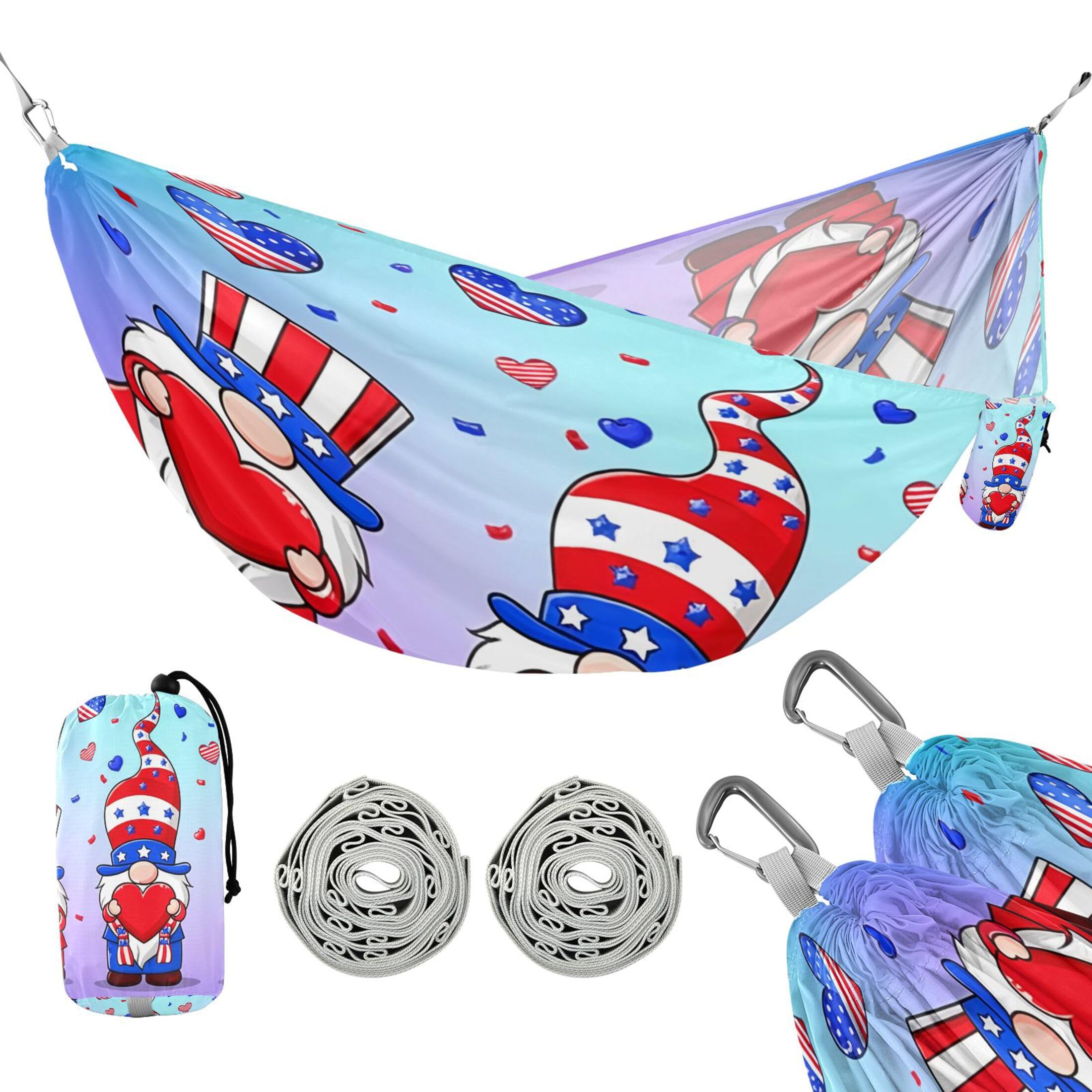 Takiito Cartoon Gnomes Hammock 330 lb Capacity Travel Camping Hammock with Tree Straps, Portable Lightweight for Outdoor Beach Backpacking Backyard Patio