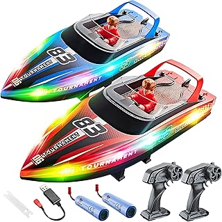 BEZGAR Barco a control remoto, 2 paquetes de 10 pulgadas, barco RC de velocidad rápida de 15 KPH para piscinas y agua salada, juguetes de verano para adultos y regalos ideales para niños de 6, 7, 8 a
