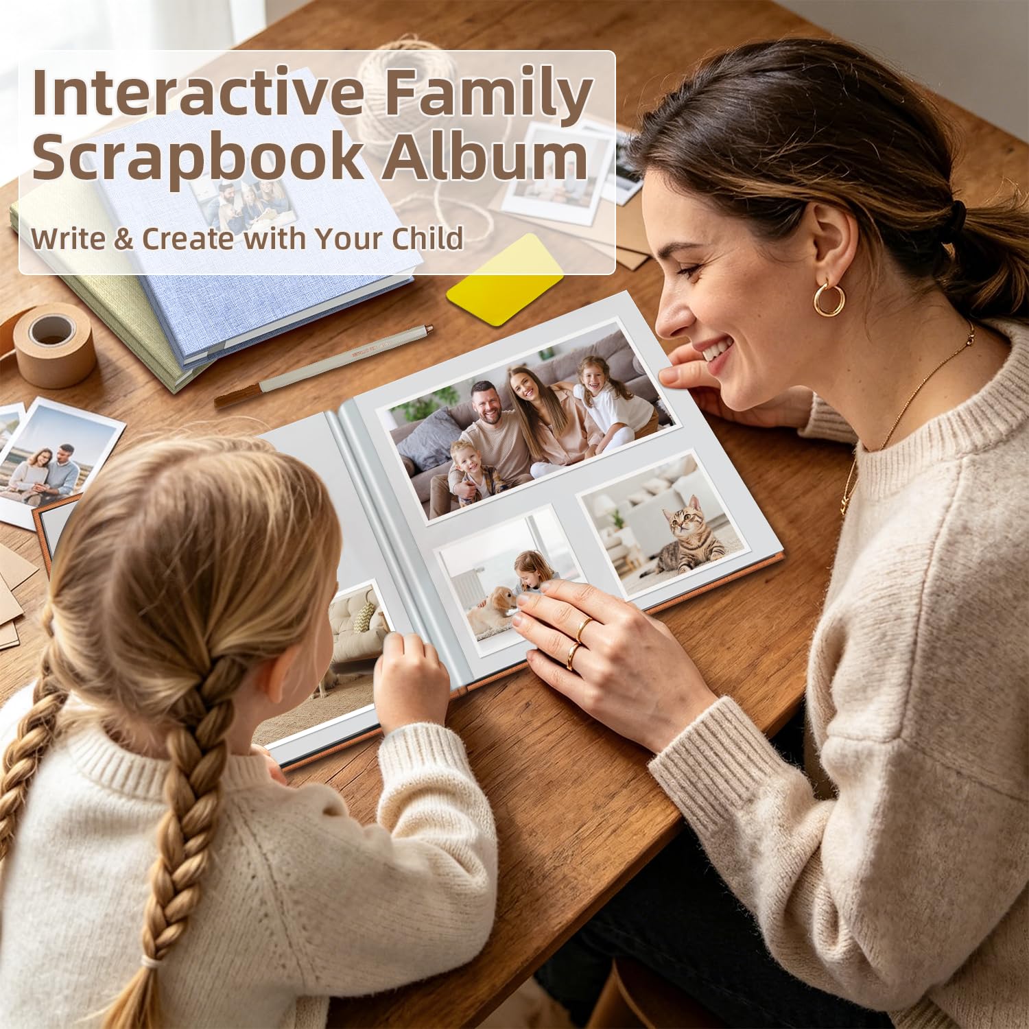 Popotop Álbum de fotos autoadhesivo con ventana de visualización de imágenes, 60 páginas, álbum de recortes para fotos de 4 x 6, 8 x 10 pulgadas, libro de recuerdos con cubierta de lino para boda de