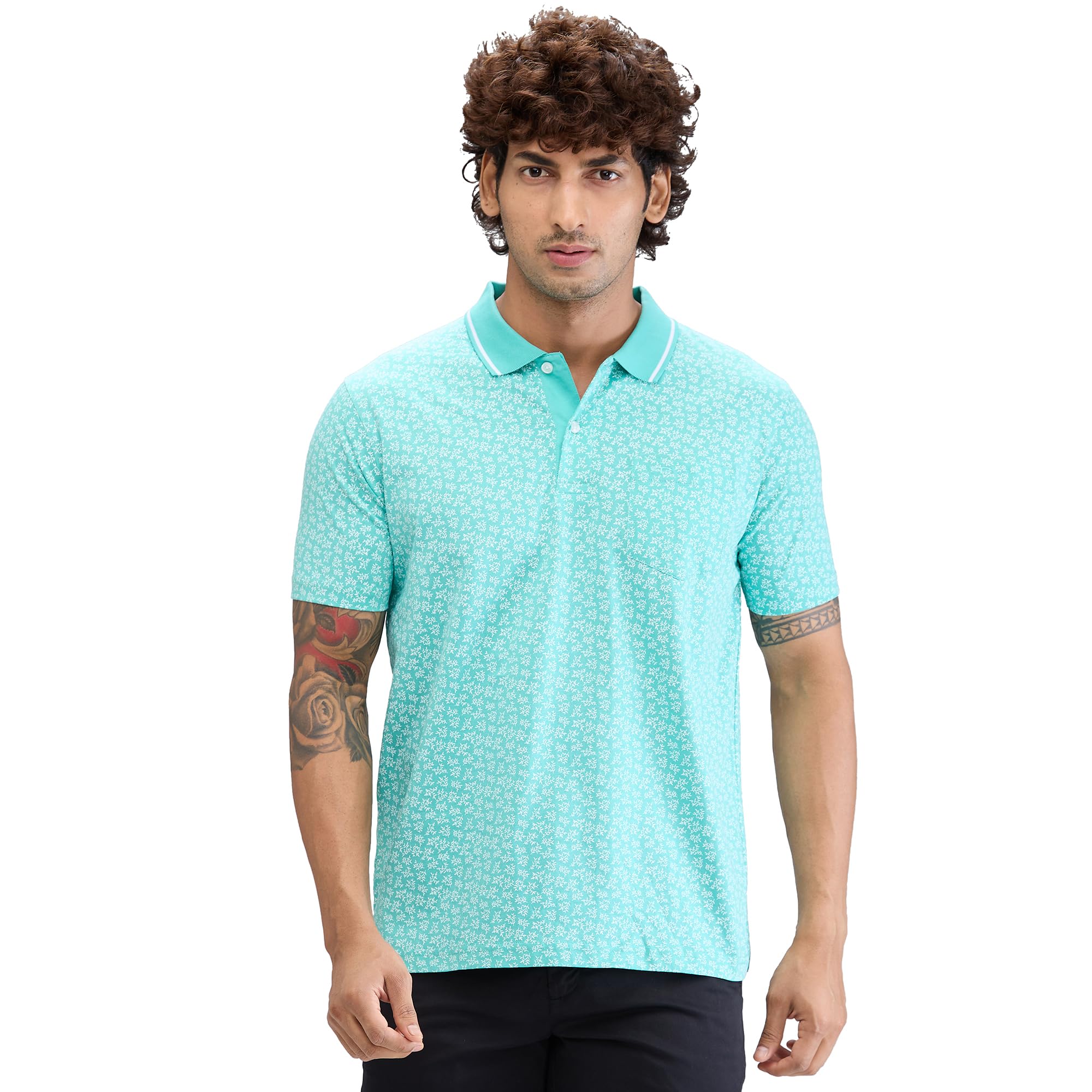 colorplus Men's Classic Fit Print Pattern Pure Cotton Half Sleeve Polo Neck Casual T-Shirt-picture-25