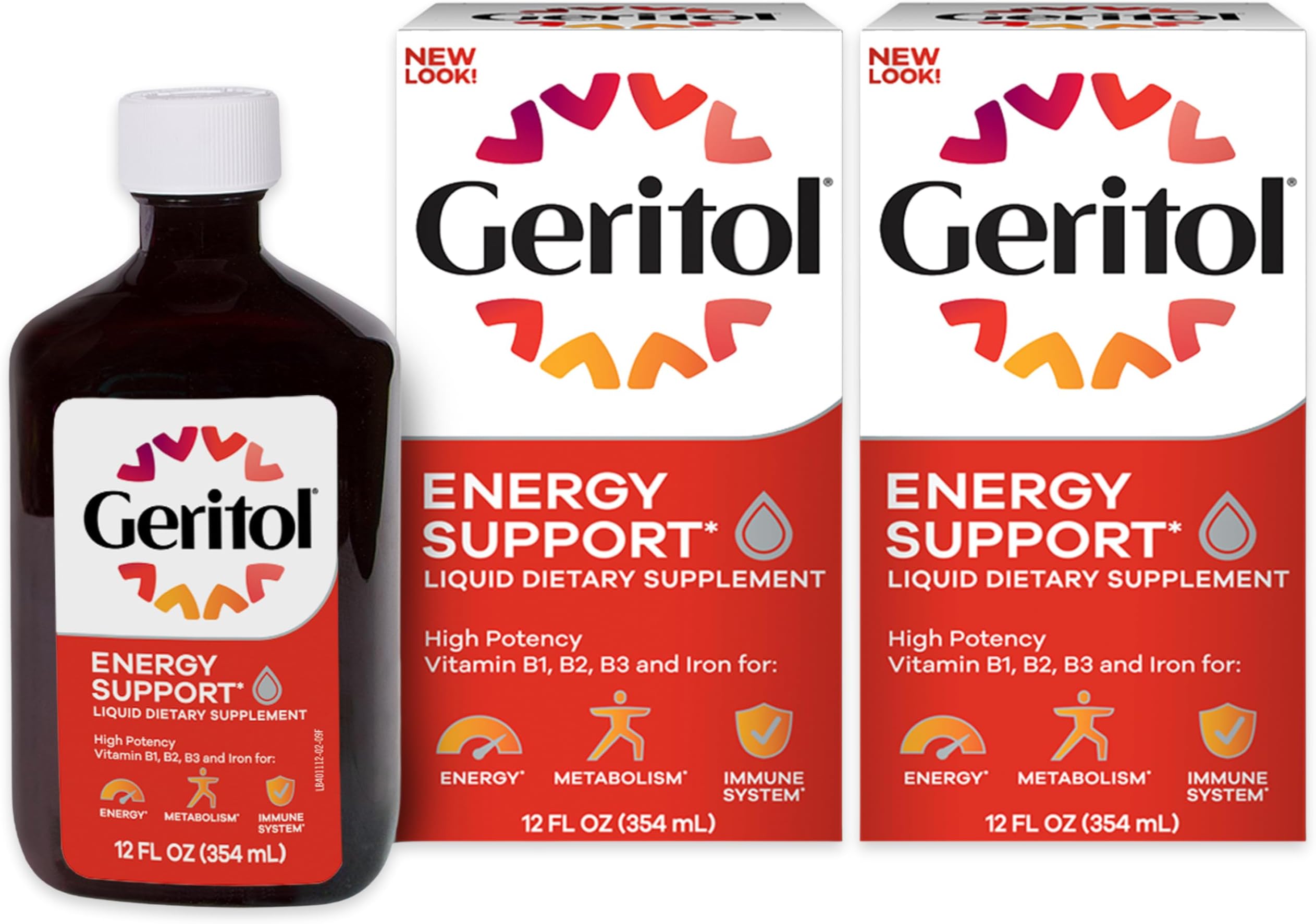 Geritol Liquid Vitamin and Iron Supplement, Energy Support, Contains High Potency B-Vitamins and Iron, Pleasant Tasting, Easy to Swallow, No Artificial Sweeteners, Non-GMO, 12 Oz, 2 Pack