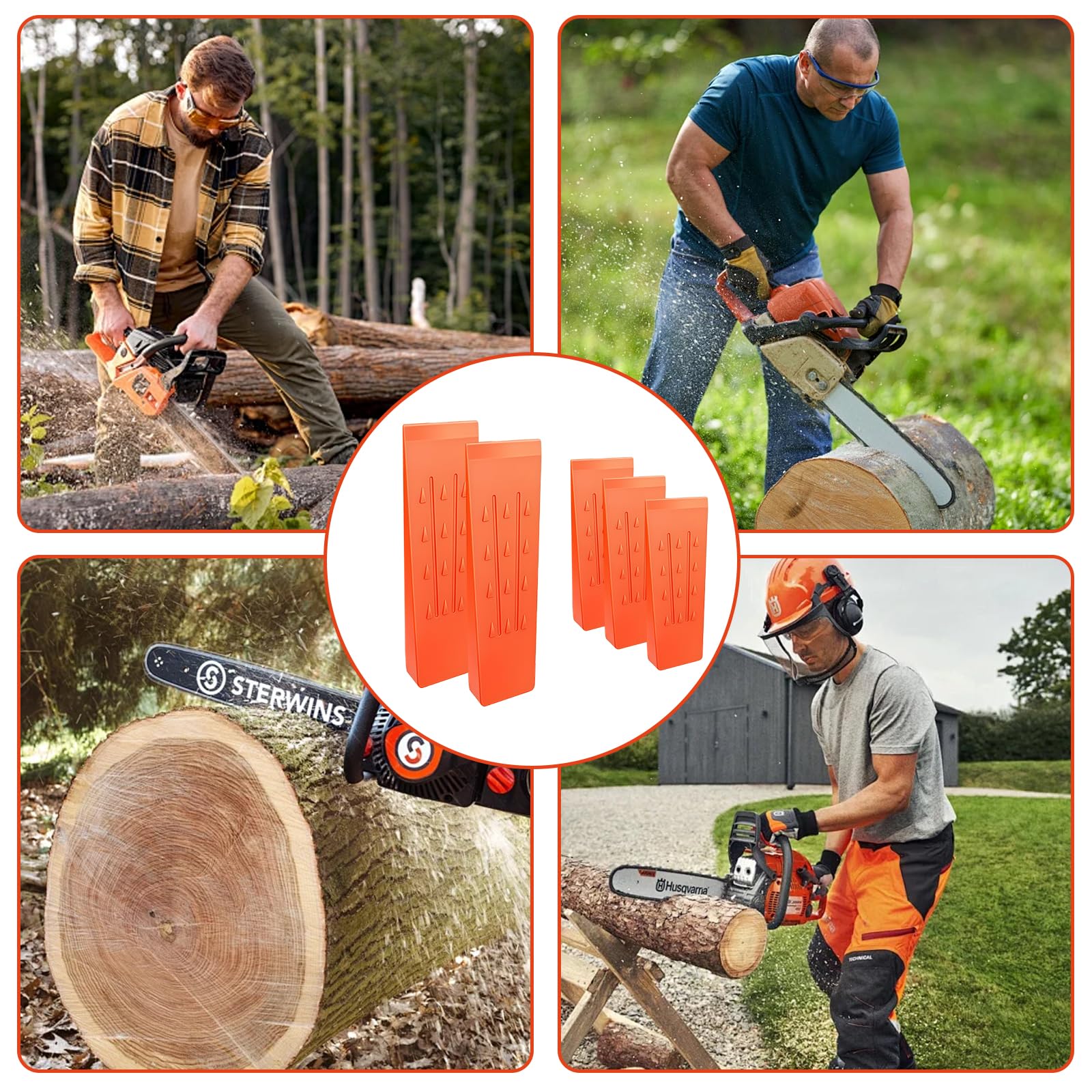 Lot de 5 cales d'abattage : cales en plastique antidérapantes avec barbillons, écailles et grain profilé, pour tronçonneuses de 6/8", cales forestières, cales d'arbre pour abattage contrôlé des
