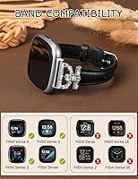 Vista 3 de Minyee Correas de cuero compatibles con Fitbit Versa 4Versa 3Sense 2Sense Band para mujer, correa de cuero delgada elegante con diamantes