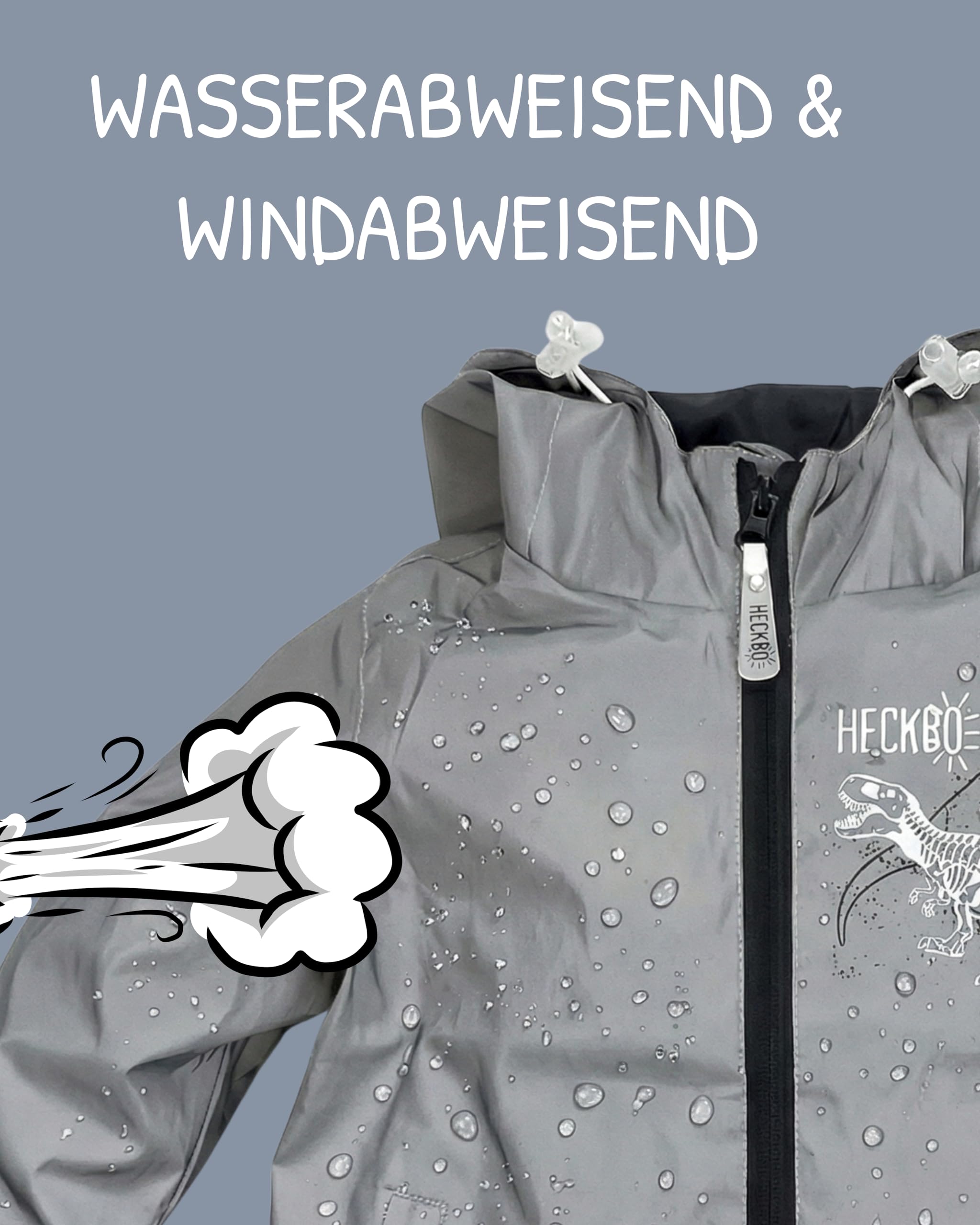 HECKBO Kinder Dinosaurier Pferd Regenjacke Windjacke aus Reflektoren Material Jacke Mädchen Jungen - 3-6 Jahre - wasserdicht & winddicht
