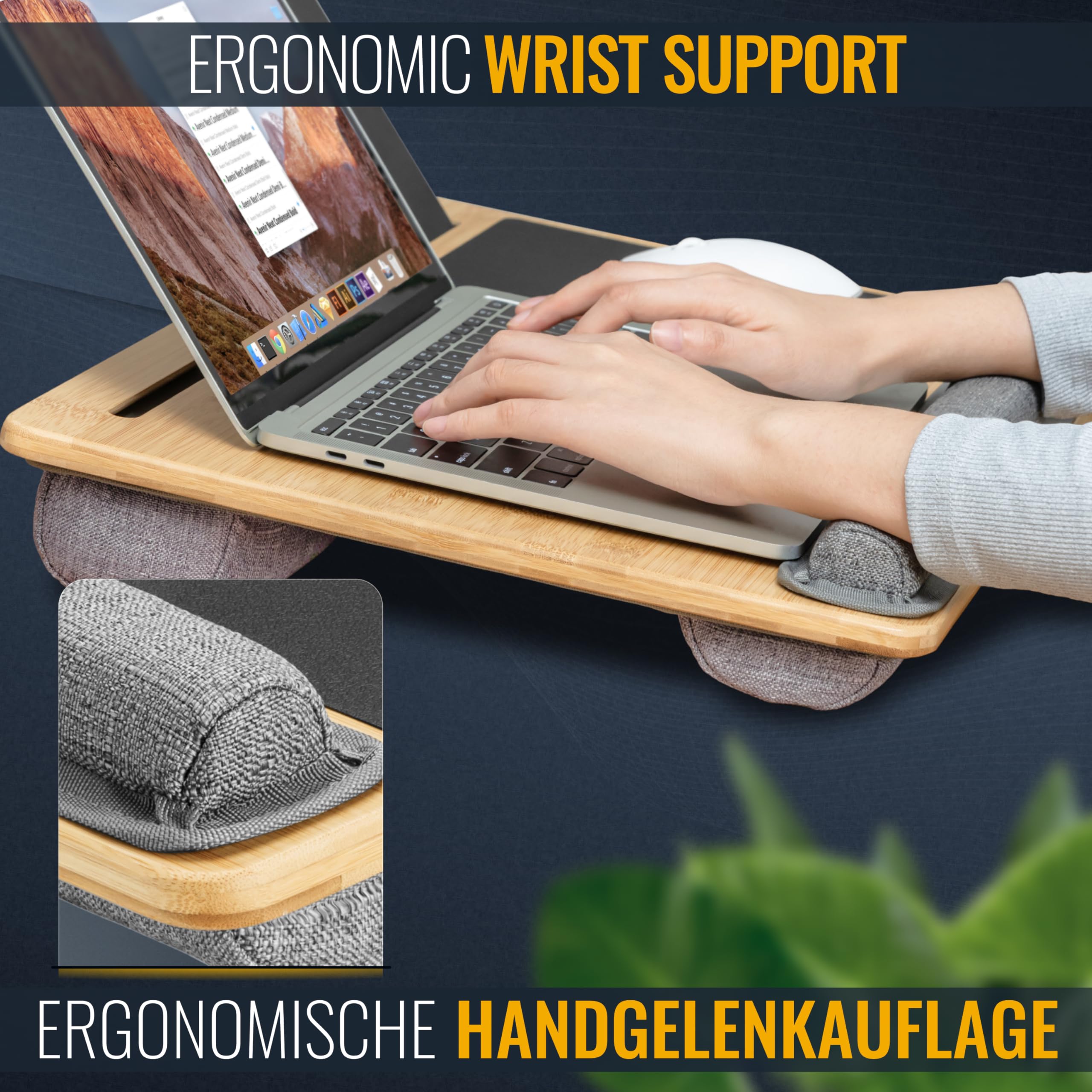 RICOO Coussin pour Ordinateur Portable avec Tapis de Souris et Repose-Poignets LA0035 Support Laptop Plateau de Genoux Aspect Bois Accessoires pour Notebook