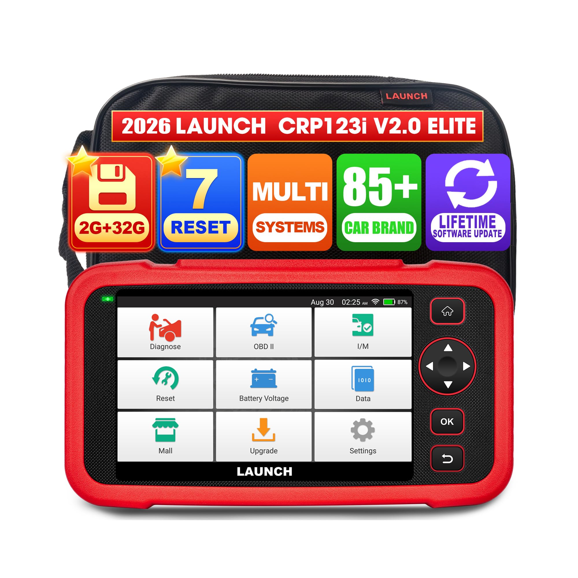 LAUNCH CRP123i V2.0 OBD2 - Herramienta de diagnóstico de lector de código, escáner OBD Elite Car con 4 sistemas y 7 funciones de reinicio (aceite, SAS, freno, BMS, ABS, DPF, acelerador) para vehículo