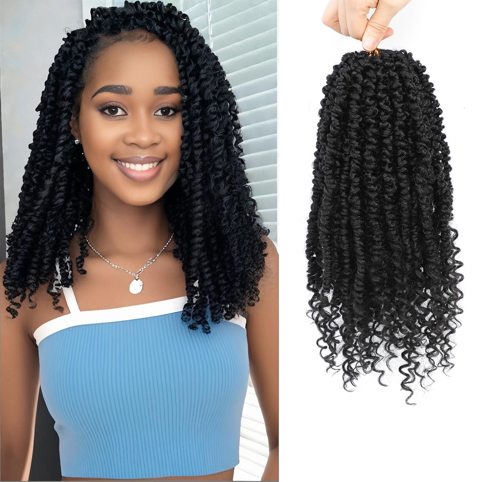 Passion Twist Crochet Hair,14 Inch 9 Packs Pretwisted Passion Twist Hair, Soft Pre Looped And Pre twist Crochet Hair For Women,Black Curly Crochet