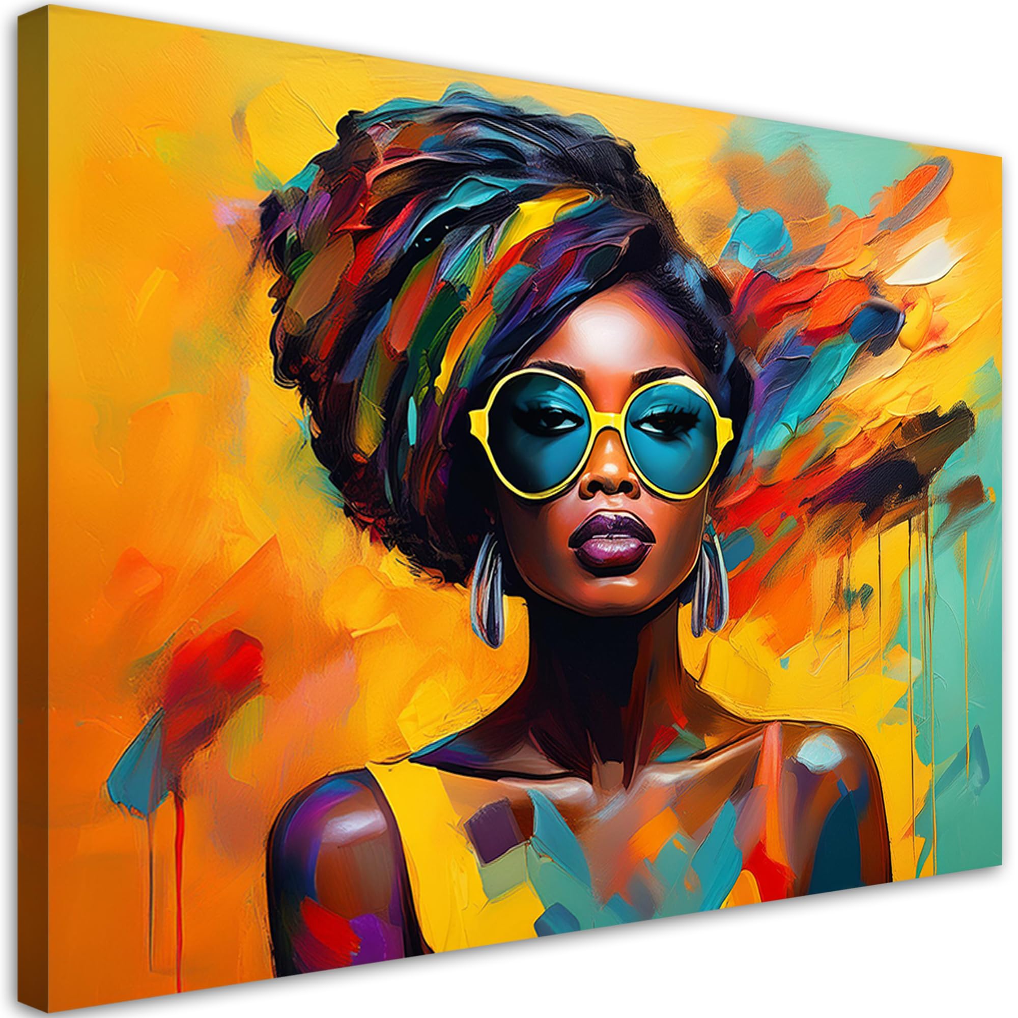 Feeby Leinwand Bilder - Bunte afrikanische Frau - Vlies 120x80 cm - Deko Wohnzimmer - Wandbilder Schlafzimmer - Deko Aesthetic - Wand Deko - Leinwand Groß - Deko Zimmer - Leinwandbilder XXL
