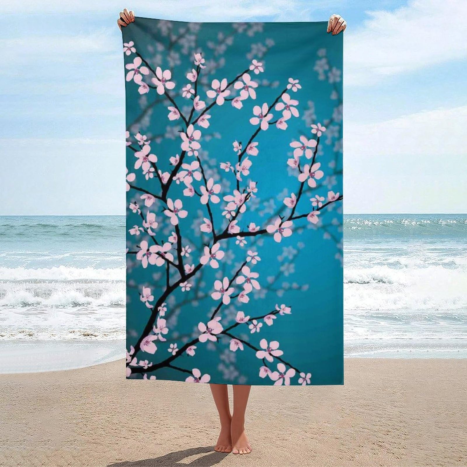 LEDFCVSU Beach Towel, Spring Japanese Cherry Blossoms Bath Towel, Absorbent Towel for Swimming, Sports, Travel