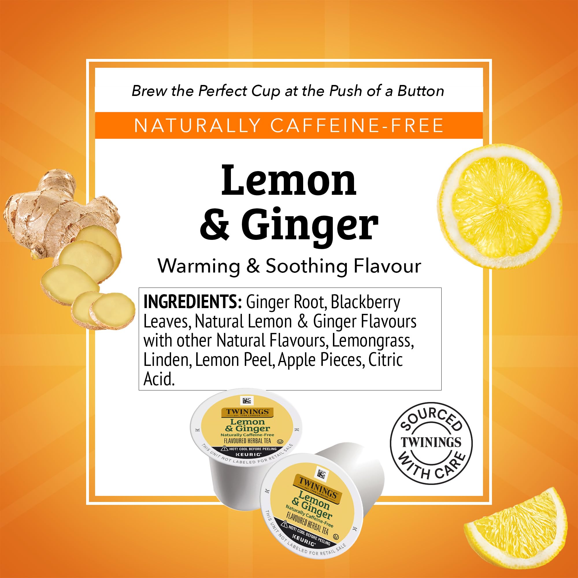 Twinings Lemon & Ginger Herbal Tea K-Cup Pods for Keurig, Naturally Caffeine Free Tea, 12 Count (Pack of 6)
