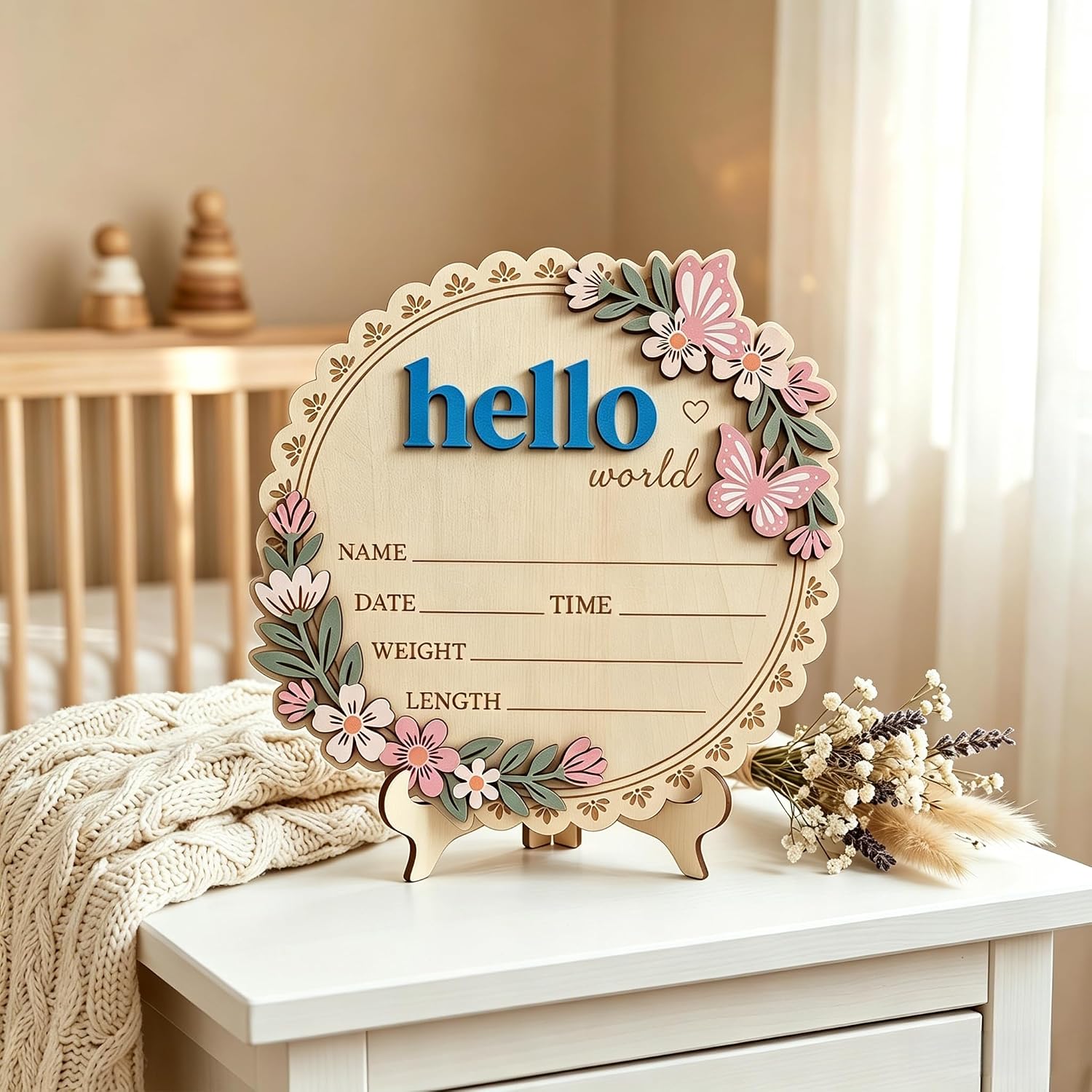 Baby Announcement Sign 5.9 Inch Hello World newborn sign Boy or Girl Sign image 2