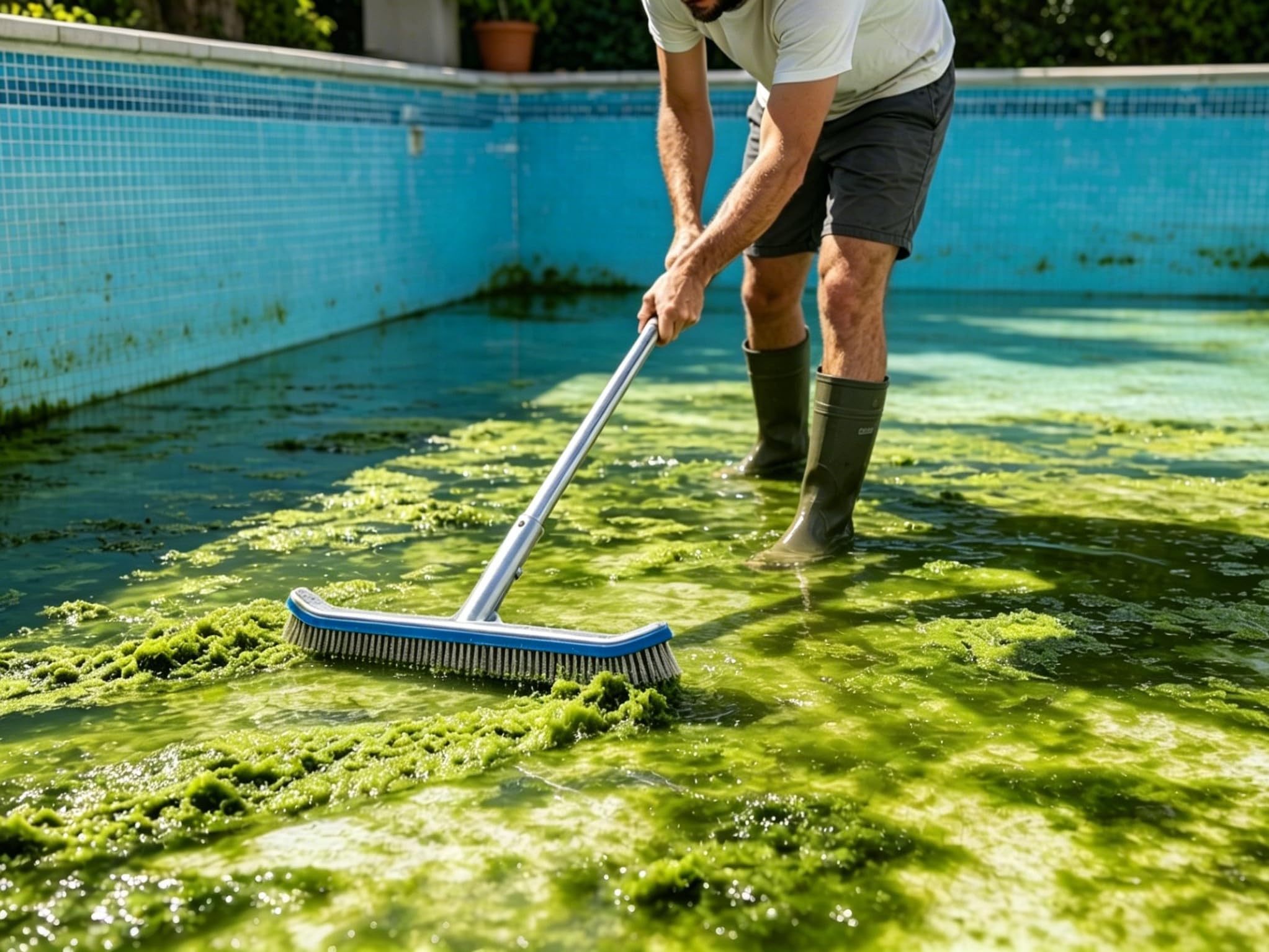 Cepillo de Piscina de 18 Pulgadas, Cepillo de Acero, Suministros de Limpieza de Paredes Inferiores con cerdas de Cabeza de Escoba de Acero Inoxidable para Aguas Termales de SPA de Estanque