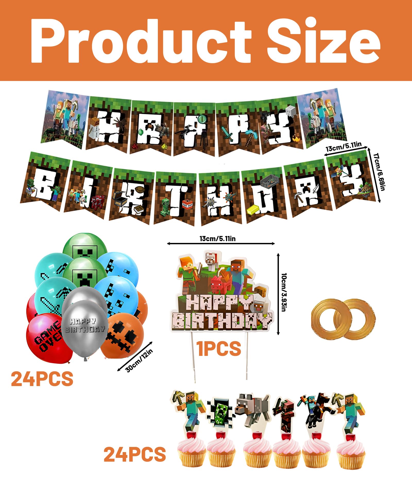 49Piece Birthday Theme Decoration,Gaming Party Decoration Kit for Birthday, Themed Party Supplies,Includes Balloons and cake toppers designed 1