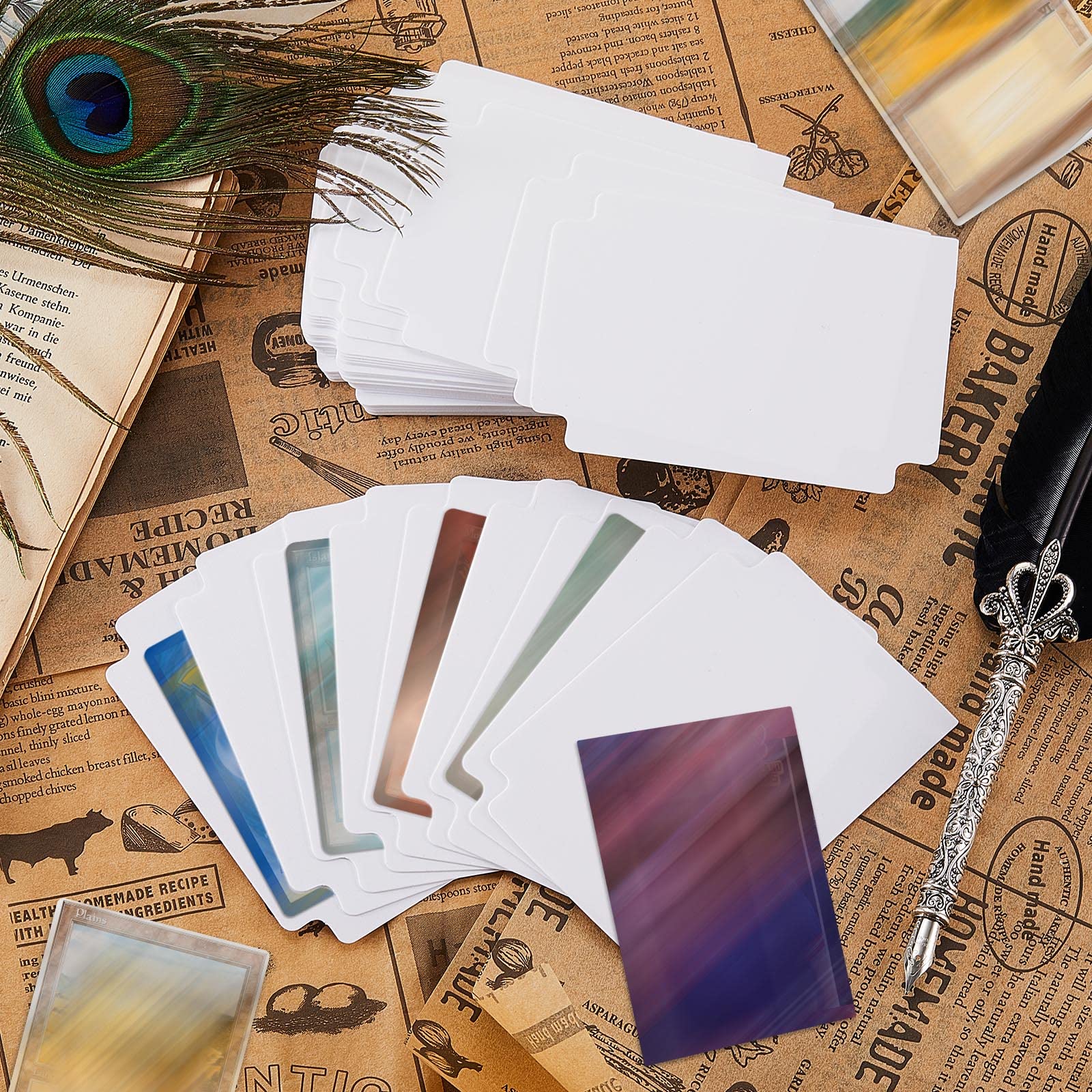 Lewtemi 450 divisori per carte collezionabili, divisori per carte collezionabili, con linguette, separatori per carte da gioco, in polipropilene, divisori, in plastica, per giochi e sport (bianco)