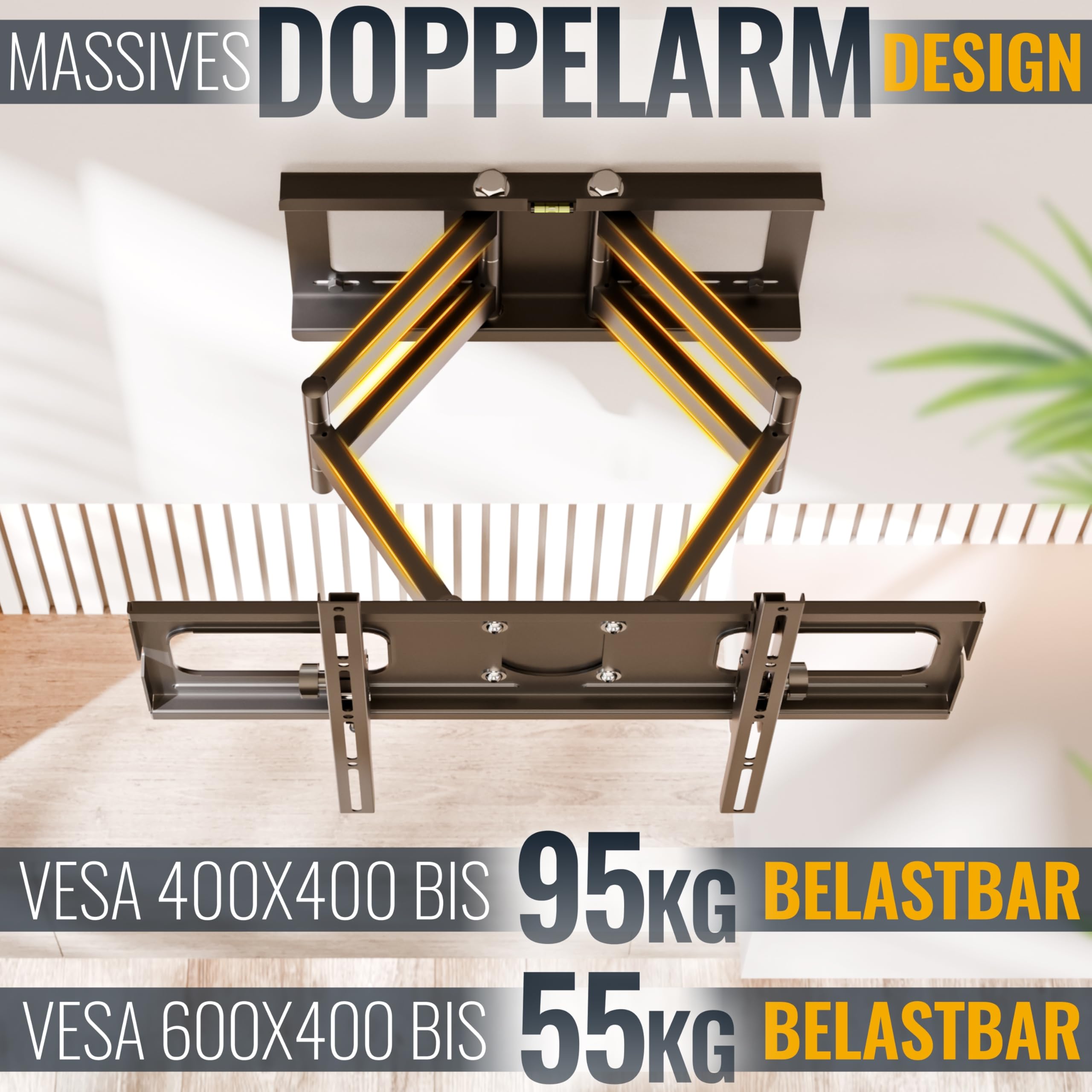 RICOO TV Wandhalterung Schwenkbar für 40-85 Zoll Fernseher Halterung Wand Fernsehhalterung Neigbar Universal Smart Flach OLED Curved Schwenkarm R06 Fernseh-Arm bis 95 Kg & VESA 600 (400) x 400 mm