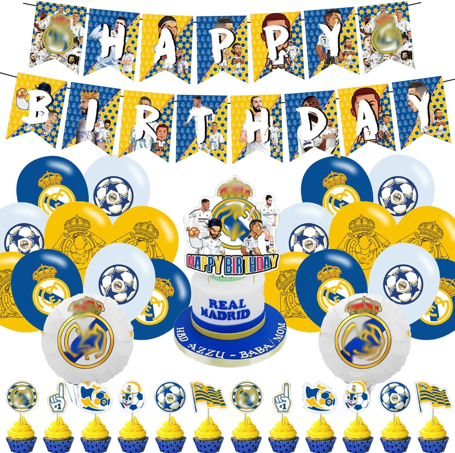 Madrid Soccer CF Birthday Decorations, Soccer Theme Party Supplies with Happy Birthday Banner, Cake Topper, Cupcake Toppers, Foil Balloons for Fans Adults Birthday Party Favors