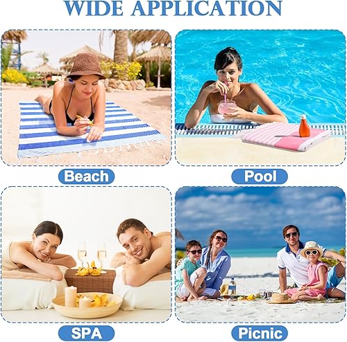 Miniatura 5 de Mepase Paquete de 20 toallas de playa turcas de 39 x 71 pulgadas, de algodón, sin arena, ligeras, de secado rápido, con flecos, para playa, piscina,