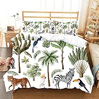 Vista 3 de Chickwin Funda de edredón tamaño individual para niños, juego de ropa de cama de animales de la selva de dibujos animados 3D, microfibra lavada