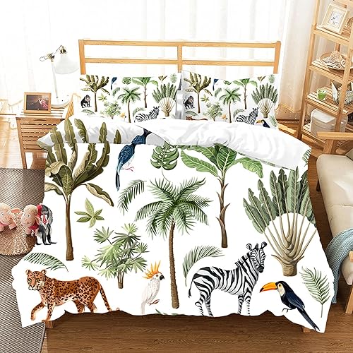 Miniatura 3 de Chickwin Funda de edredón tamaño individual para niños, juego de ropa de cama de animales de la selva de dibujos animados 3D, microfibra lavada,