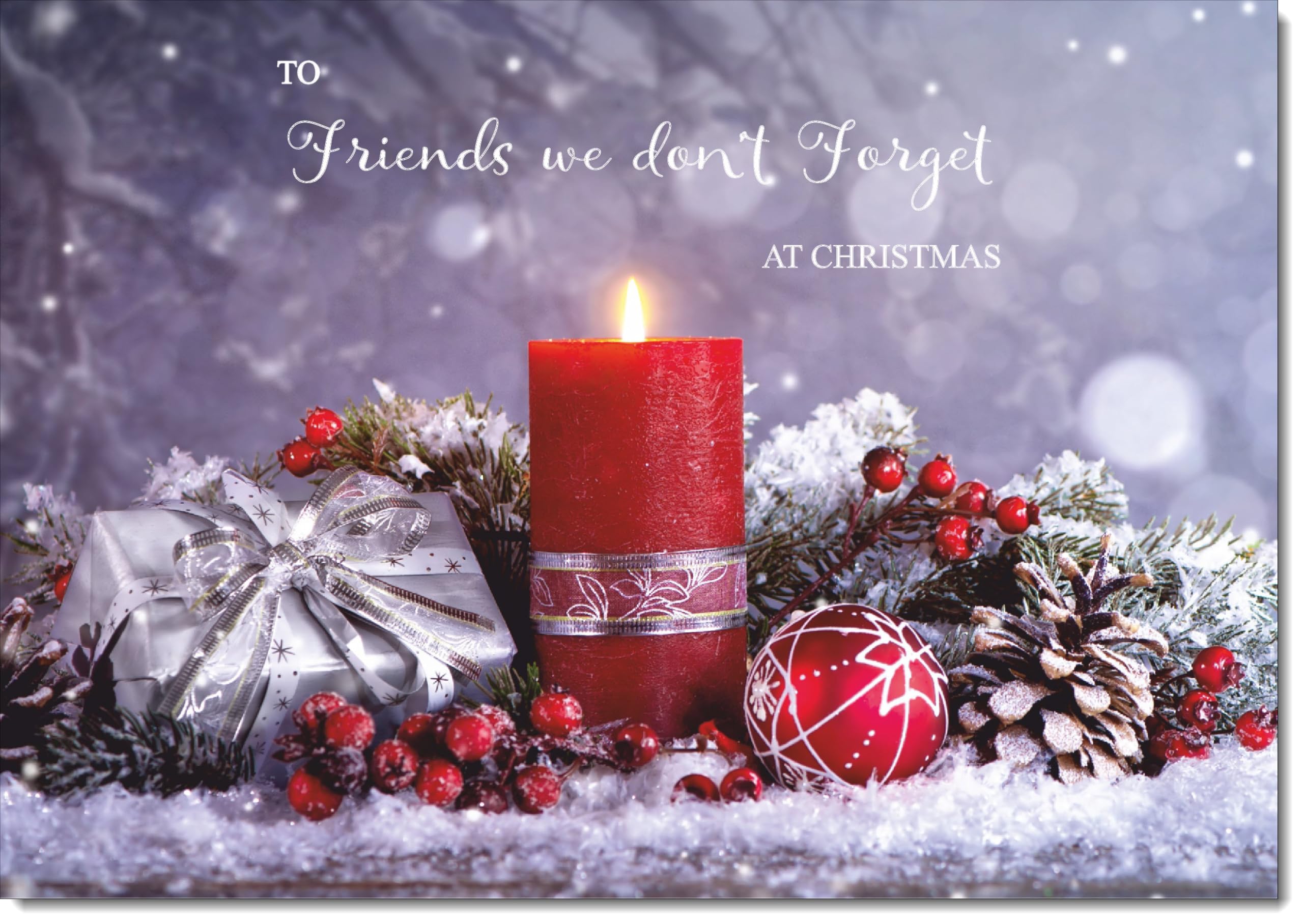 doodlecards Friends We Don't Forget Christmas Card Festive Red Candle Large A4 Size Christmas Card for Friends We Don't Forget with Plain Envelope โ image 1