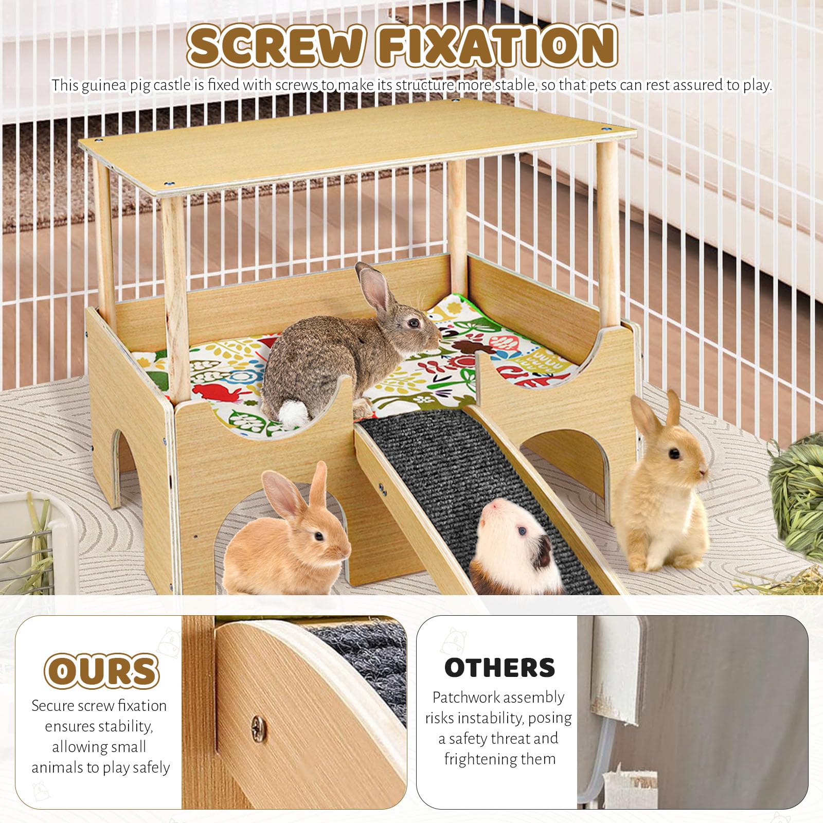 Maison pour cochon d'Inde, cachette pour hamster, lapin, jouets pour cochons d'Inde, accessoires pour cochons d'Inde, maisons et habitats pour petits animaux (bois)
