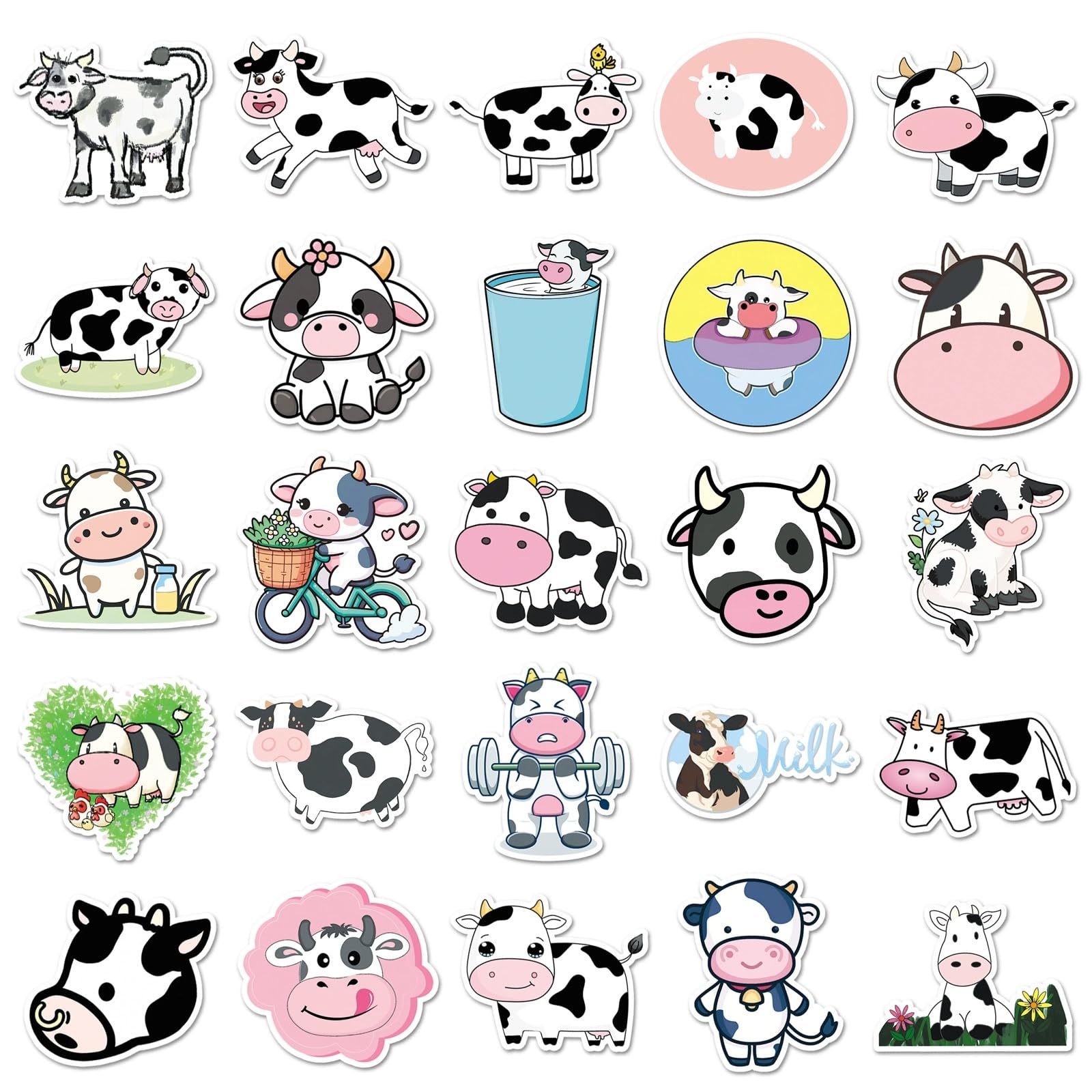 100 Pcs Cute Animal Cattle Stickers for Water Bottle Waterproof Sticker for Laptop Skateboard Phone Car Decals for Teens Adults for Party Favors Supplies Decor (Cows Stickers) - Image 4