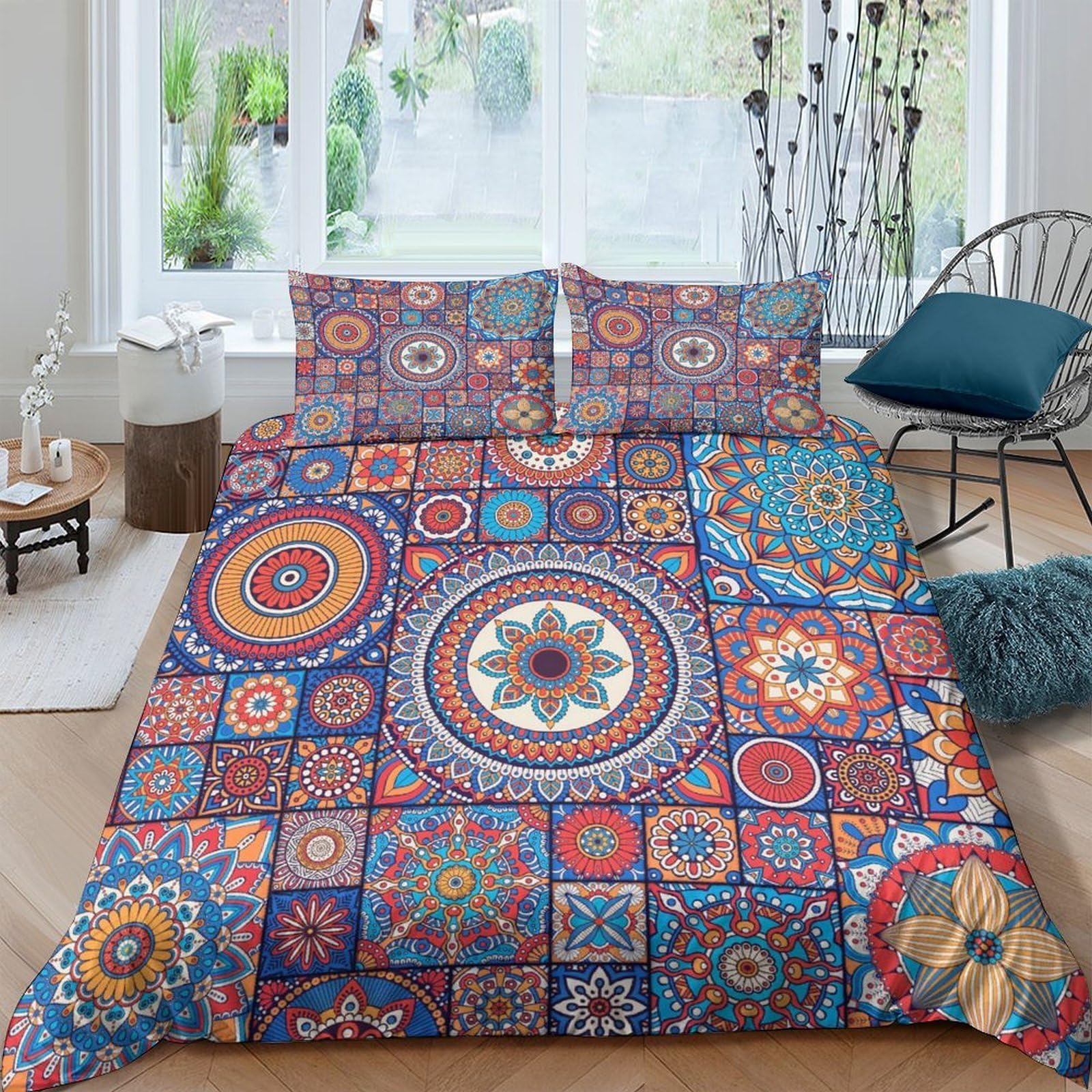 Ctjqhvkz Style-8 3D Printed Mandala Mosaic Fitted Sheet Microfiber Colourful Ethnic Pattern Bed Sheet For Bedroom Guest Room Decor Protection Single（135X200cm）