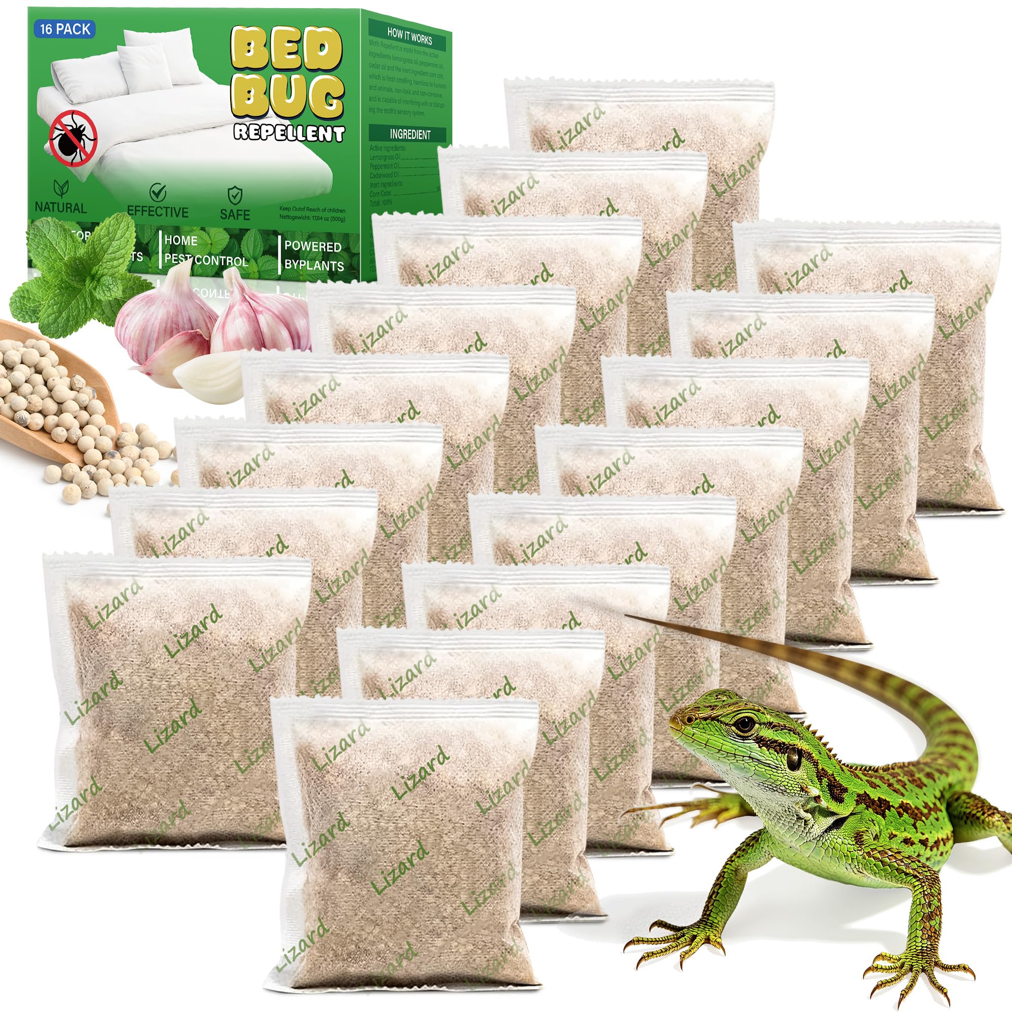 Photo 1 of 16 Pack Peppermint Lizard Repellent Pouches, Natural Lizard Repellent Pouch Keep Lizards Out from Outdoor Yard Attic Garden House, Long-Lasting Protection, Safe for Dogs and Kids