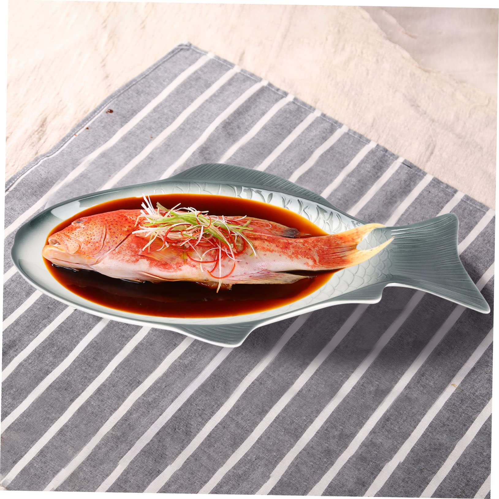 Mikinona Plato de Pescado de Cerámica 38 Cm Verde Intenso para Cocinar al Vapor Resistente al Calor para Uso Doméstico y Restaurante Serviobra Platos Grandes para Mesa