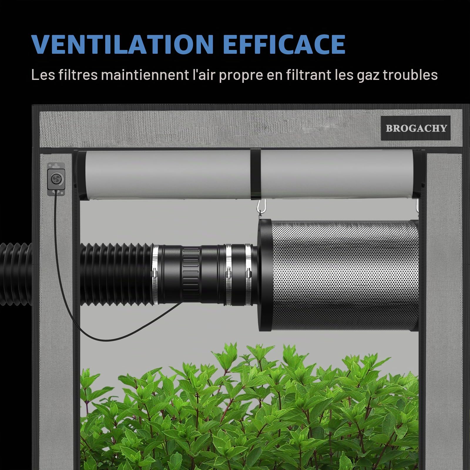 ventilation e ligne Kit,150mm Extracteur d'Air avec régulateur vitesse, filtre à charbon actif, tuyau d'échappement, manchon caoutchouc, système ventilation pour tente culture.