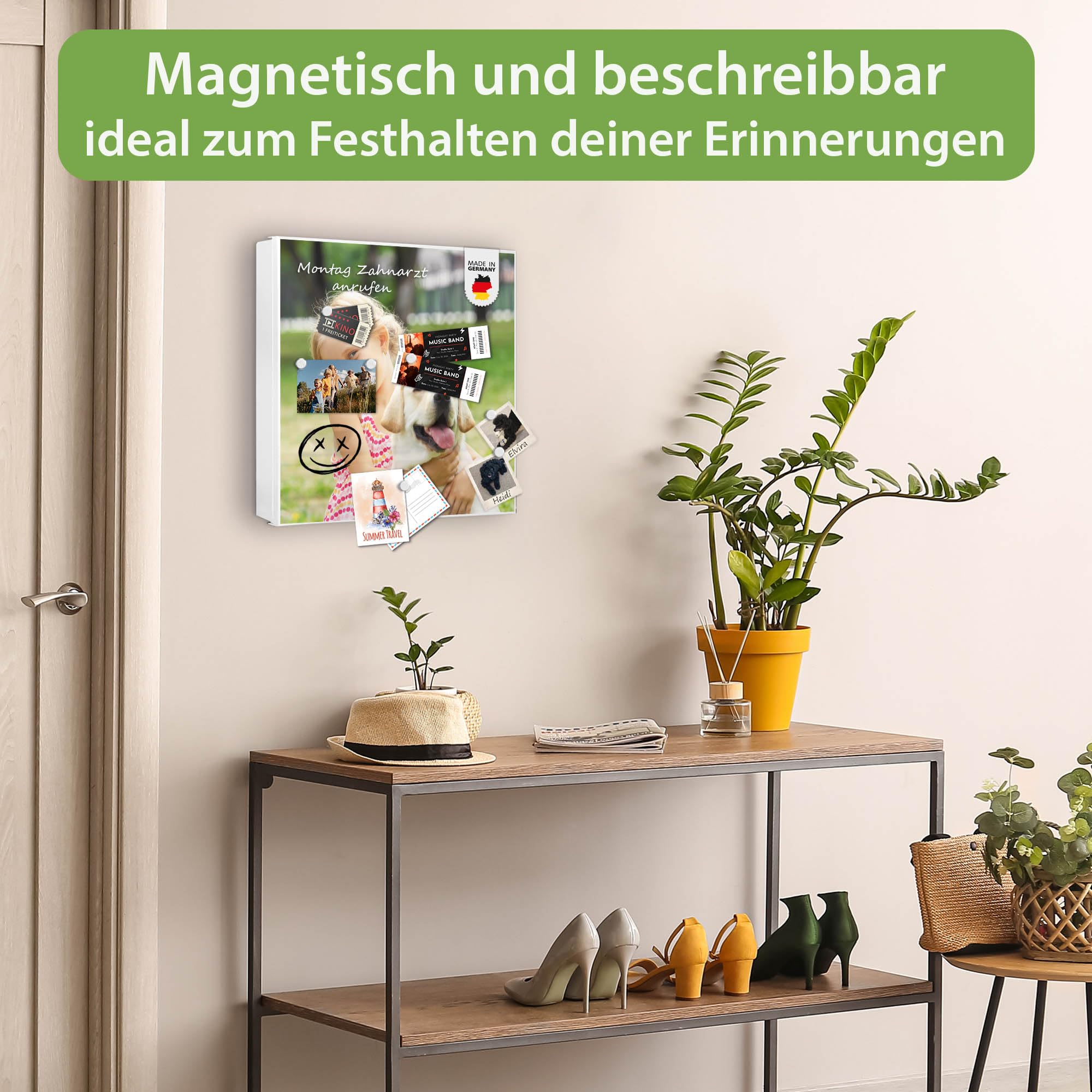 banjado Großer Schlüsselkasten Metall - Schlüsselbox 30x30cm beschreibbarer mit 32 Haken - Schlüsselkasten modern für Schlüsselaufbewahrung - Korpus Weiß Scharnier Rechts - Motiv Wunschmotiv
