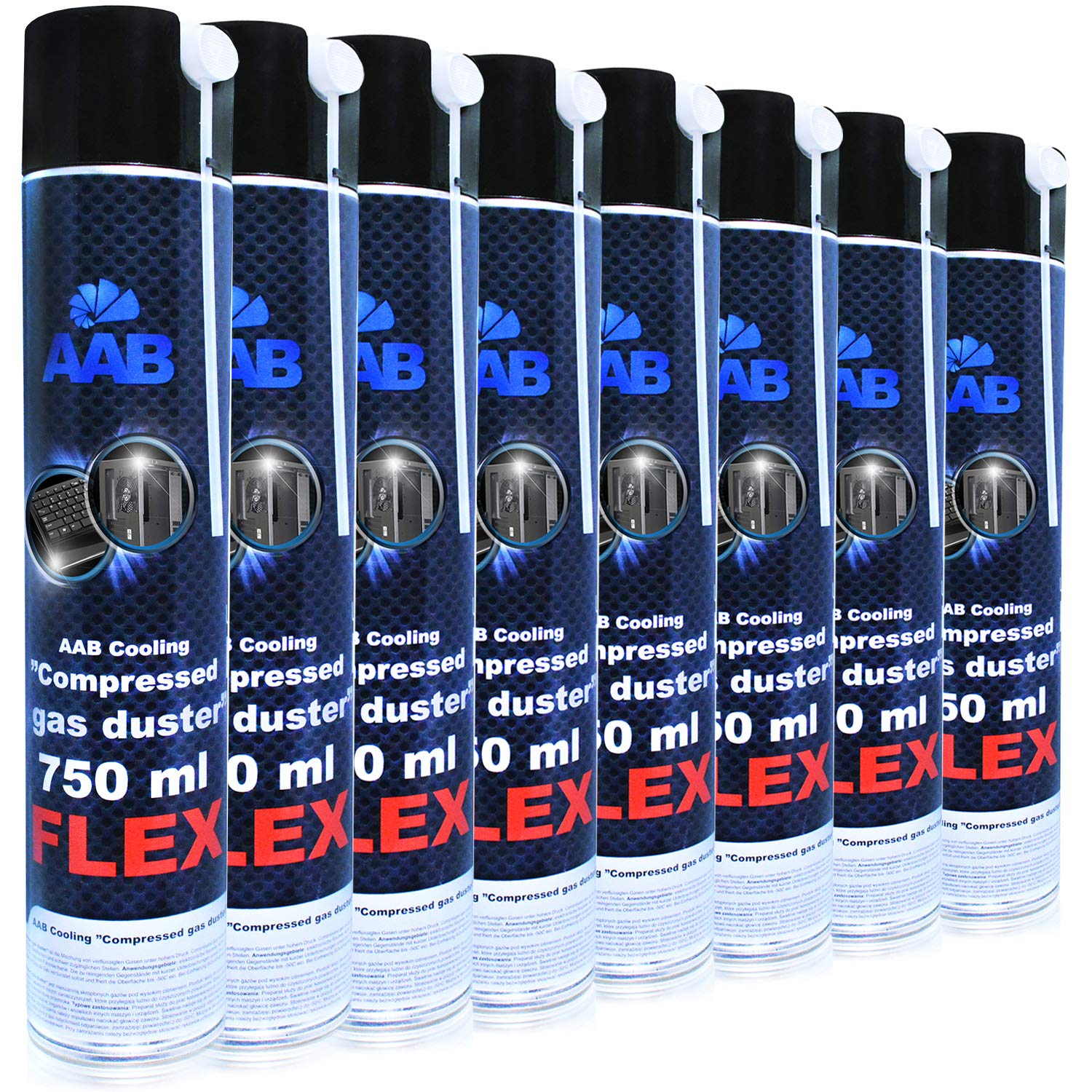 AABCOOLING Compressed Gas Duster Flex 750ml - Set of 8 - Dust Cleaner with a Flexible Tube, Canned Air, Dust Cleaner for Keyboards, PC Cleaning Kit, Computer Cleaner