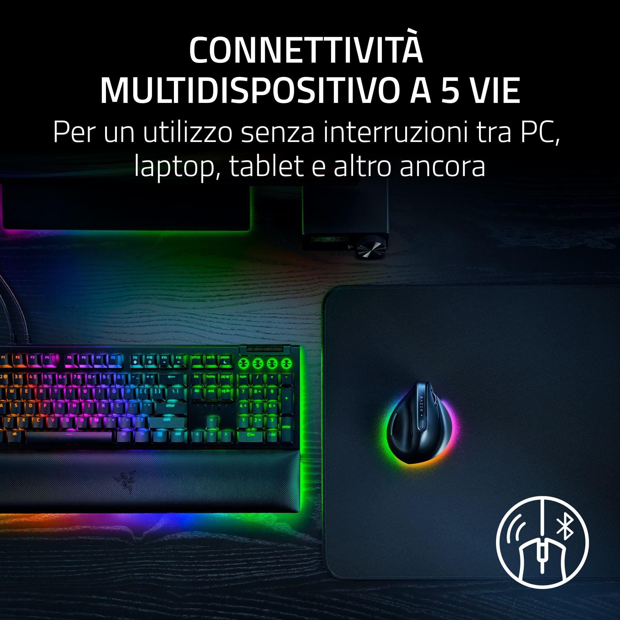 Razer Pro Click V2 Vertical - Mouse ergonomico verticale senza fili per utenti destrorsi - Assistenza IA Prompt - Sensore ottico 30K (durata della batteria fino a 6 mesi, Chroma RGB, 9 Pulsanti) Nero